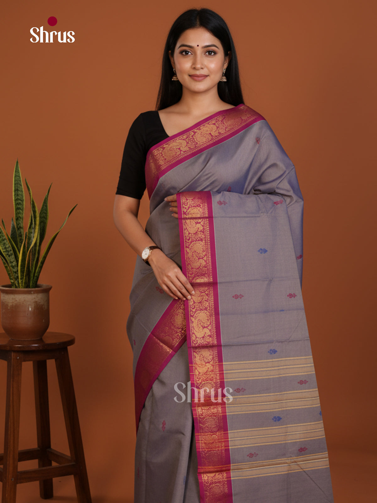 Grey  - Chettinad Mix Cotton-Without Blouse Saree- DLS06022 - Shop on Shrus.com