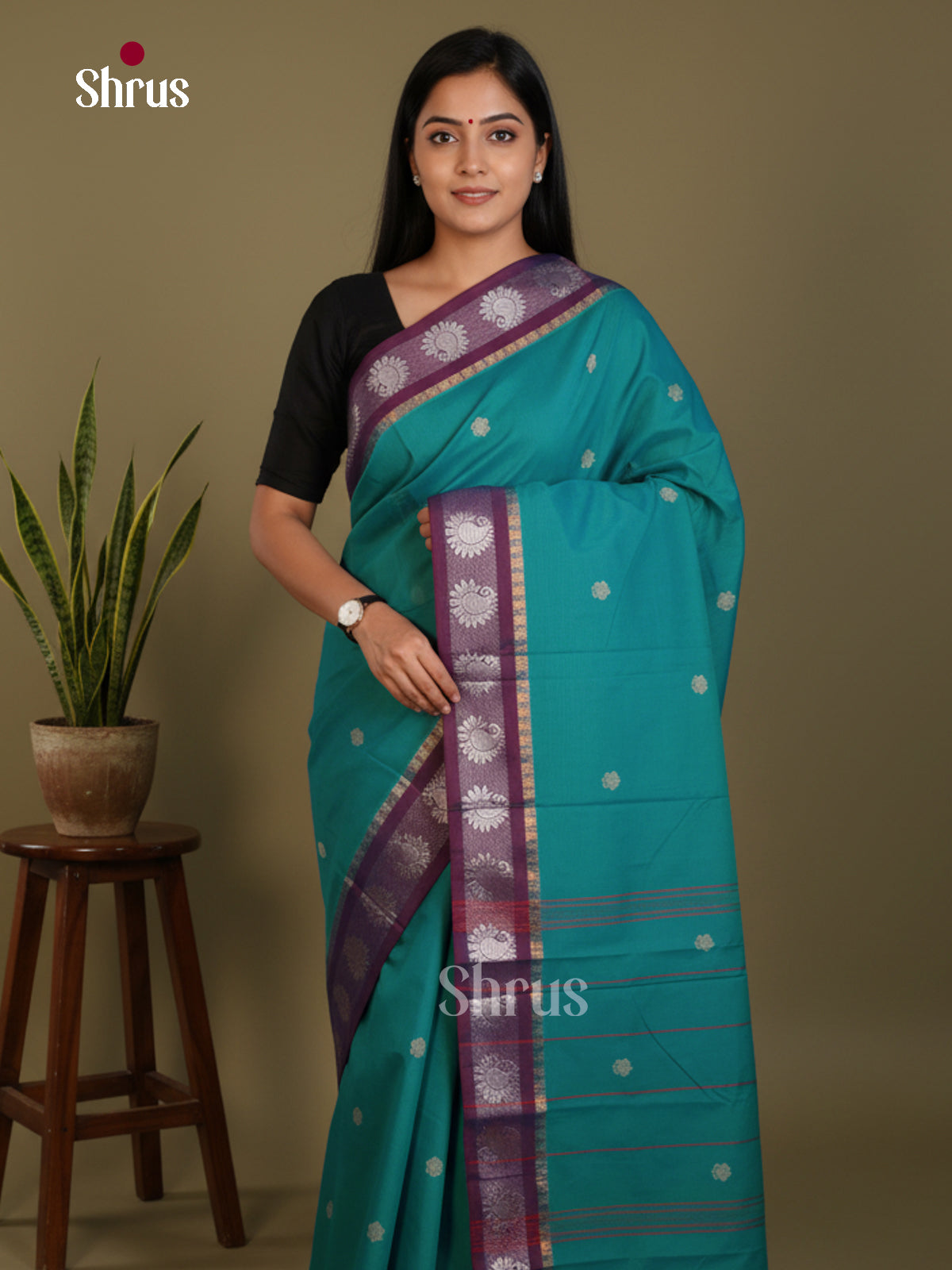 Green & Maroon- Chettinad Mix Cotton-Without Blouse Saree - DLS06026 - Shop on Shrus.com