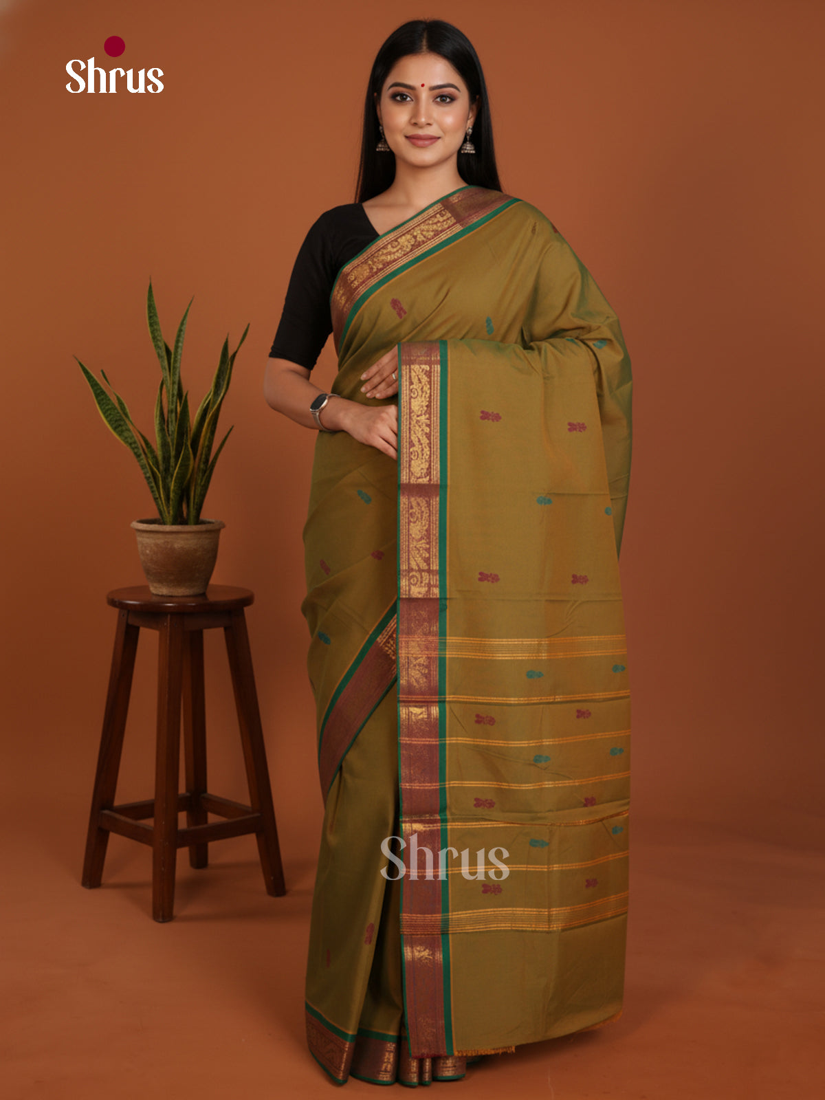 mathulir Green & Green- Chettinad Mix Cotton-Without Blouse Saree - DLS06040 - Shop on Shrus.com
