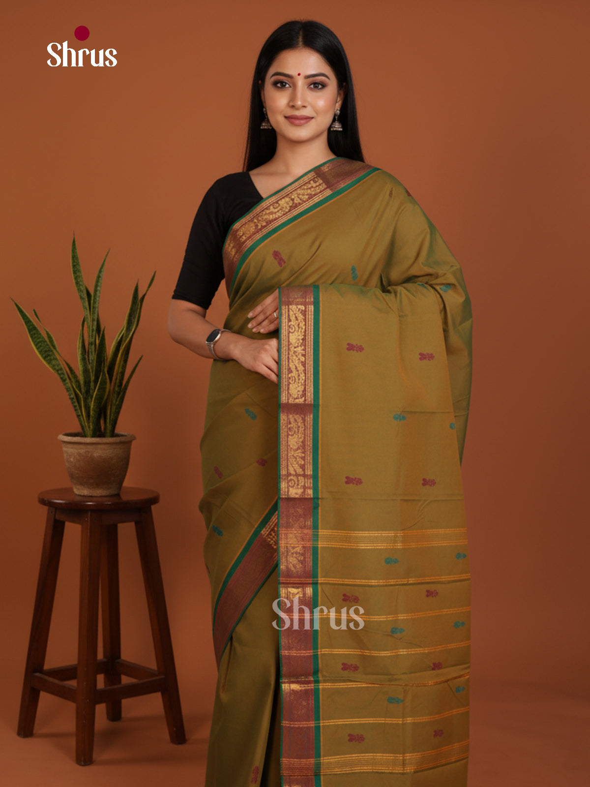 mathulir Green & Green- Chettinad Mix Cotton-Without Blouse Saree - DLS06040 - Shop on Shrus.com