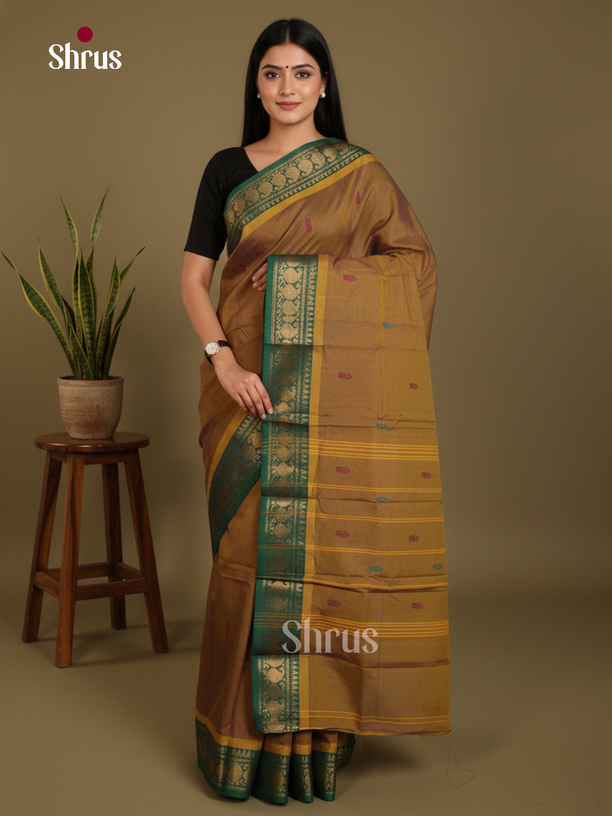 Chutney Green & Green - Chettinad Mix Cotton-Without Blouse Saree- DLS06043 - Shop on Shrus.com