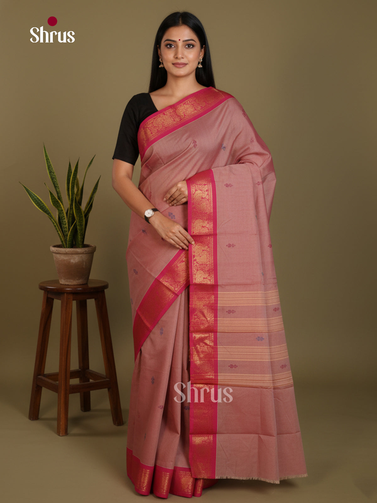 Purple & Pink  - Chettinad Mix Cotton-Without Blouse Saree- DLS06046 - Shop on Shrus.com