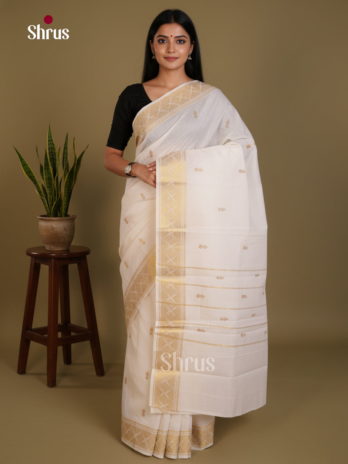Cream - Chettinad Mix Cotton-Without Blouse Saree- DLS06052 - Shop on Shrus.com