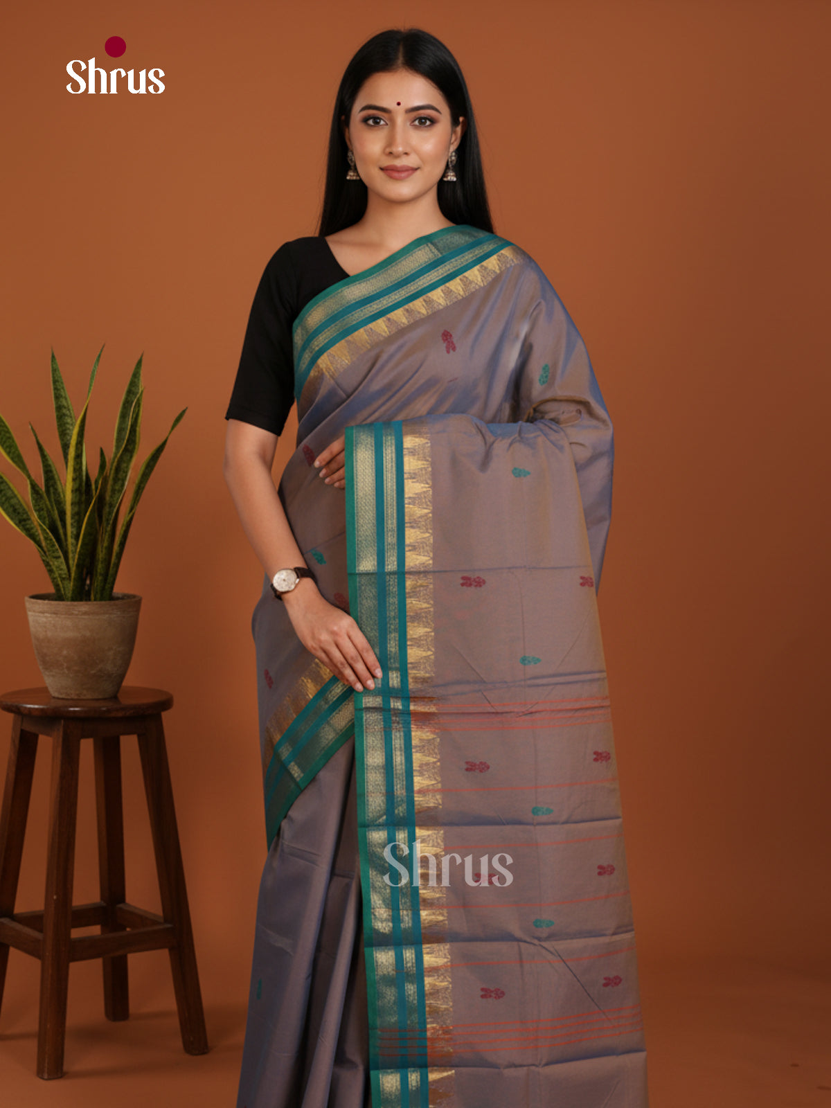 Grey & Green- Chettinad Mix Cotton-Without Blouse Saree - DLS06055 - Shop on Shrus.com