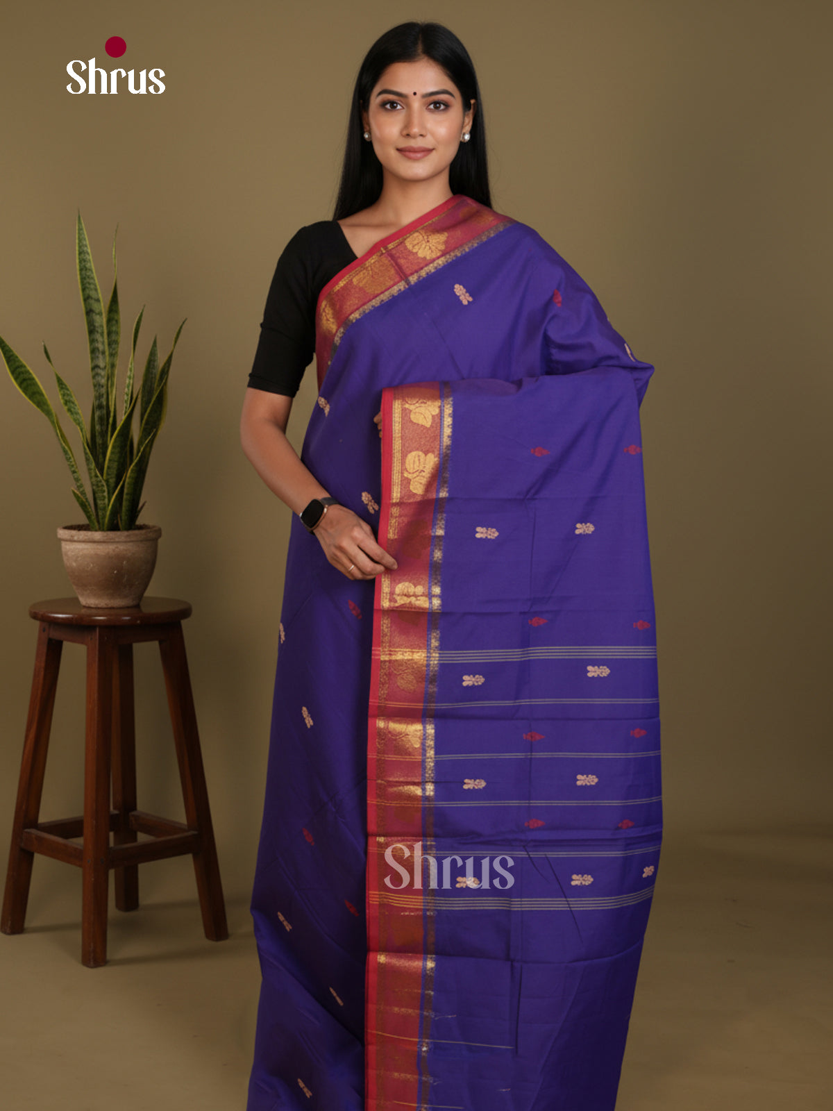 Blue & Maroon- Chettinad Mix Cotton-Without Blouse Saree - DLS06063 - Shop on Shrus.com