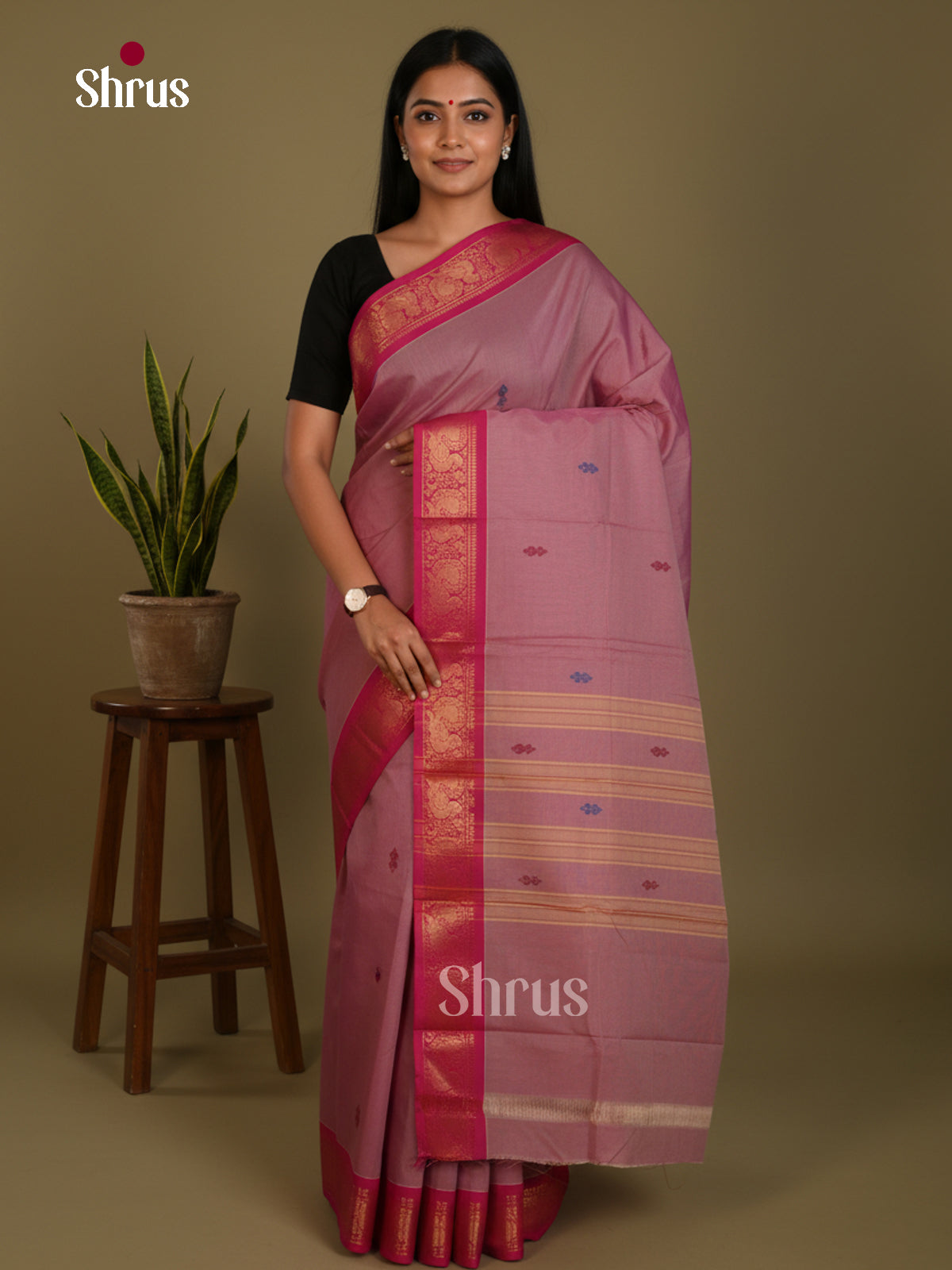 Purple & Pink  - Chettinad Mix Cotton-Without Blouse Saree- DLS06064 - Shop on Shrus.com