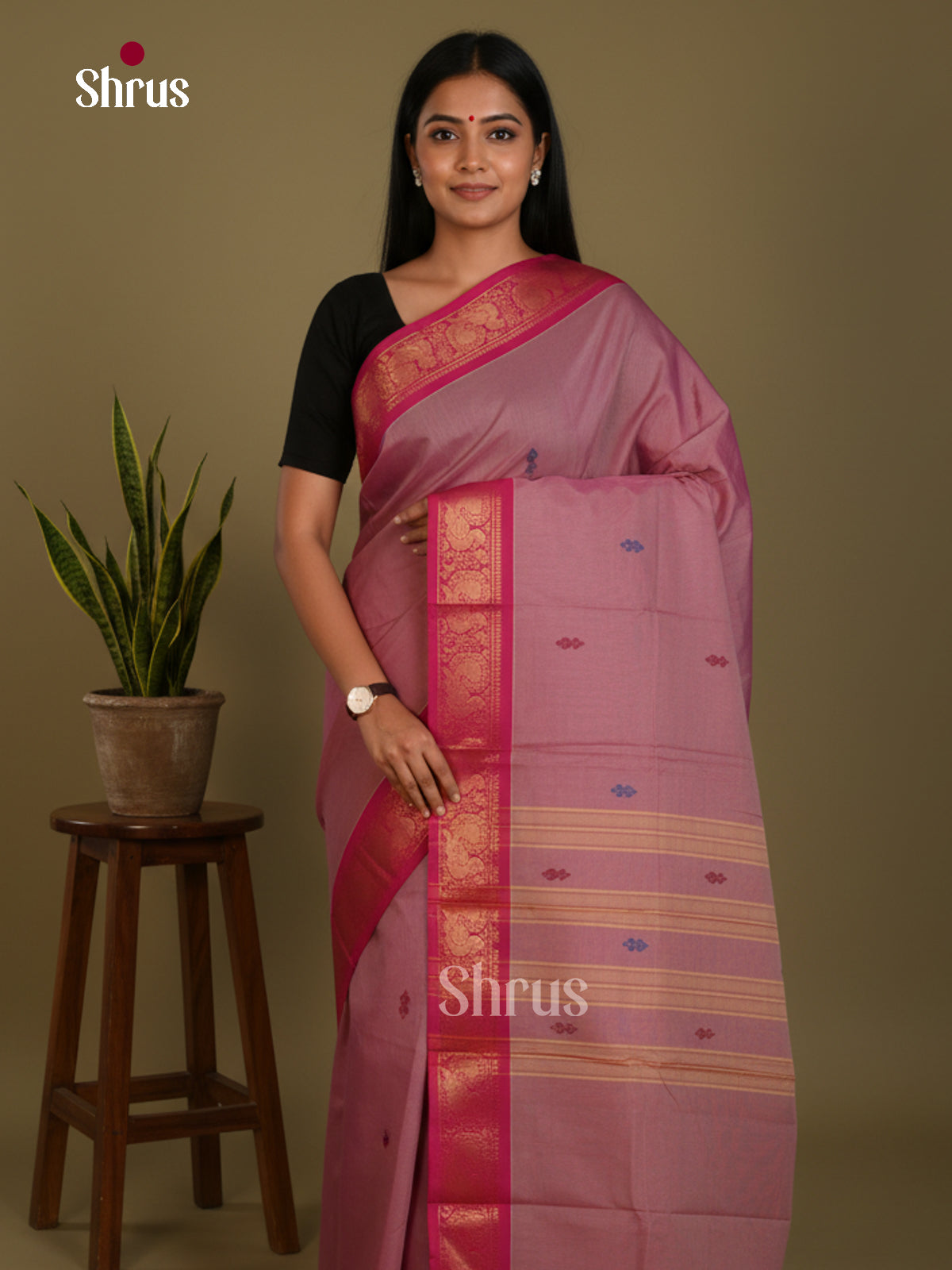 Purple & Pink  - Chettinad Mix Cotton-Without Blouse Saree- DLS06064 - Shop on Shrus.com