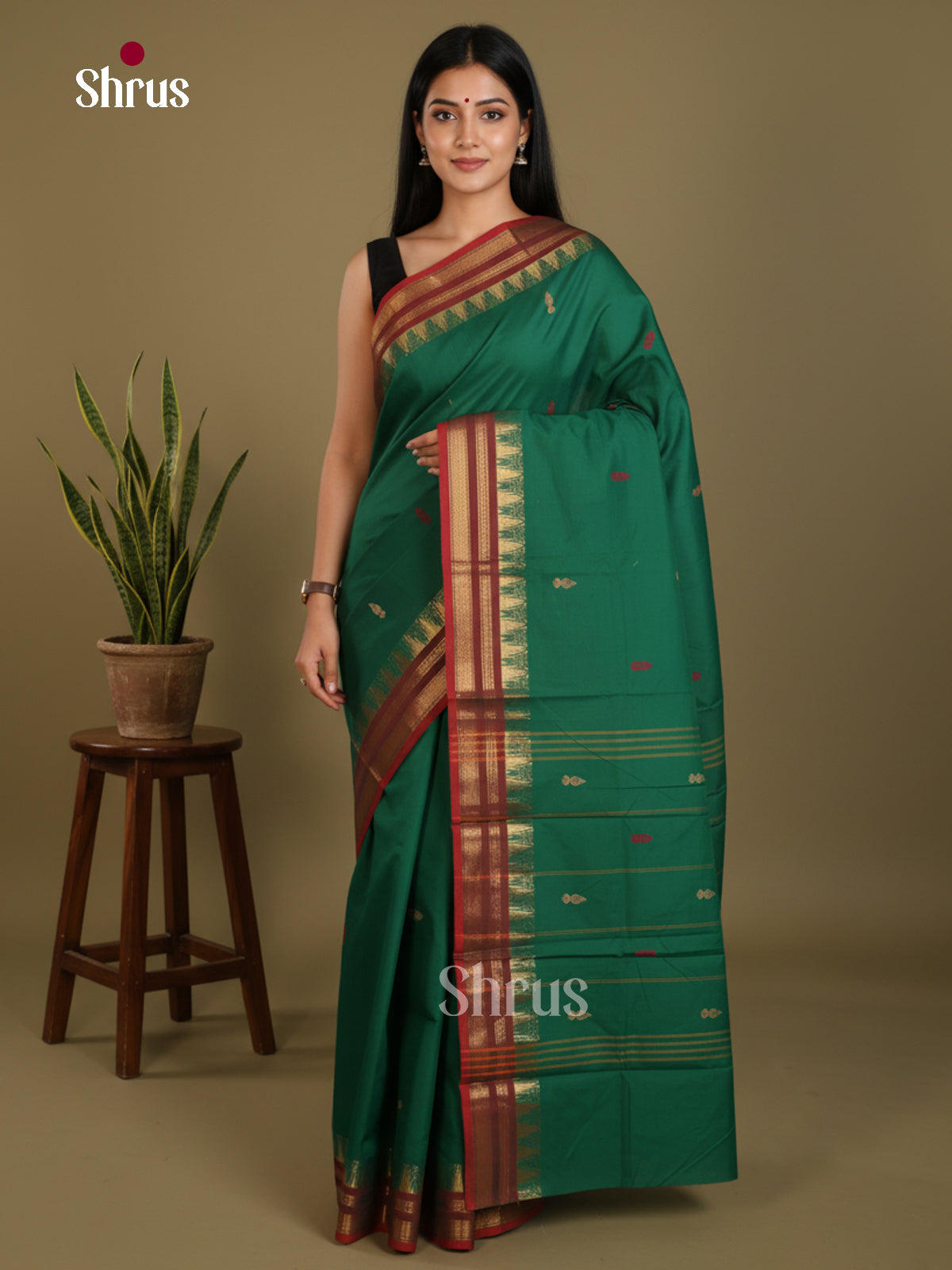 Green & Maroon  - Chettinad Mix Cotton-Without Blouse Saree- DLS06069 - Shop on Shrus.com