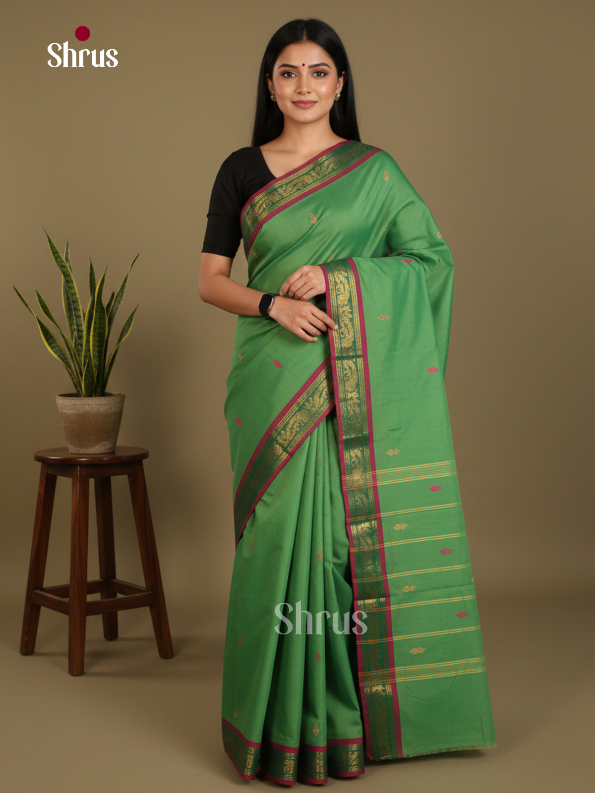 Green & Maroon - Chettinad Mix Cotton-Without Blouse Saree- DLS06071 - Shop on Shrus.com