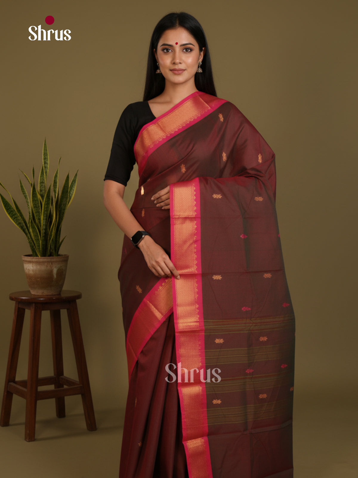Brown & Pink - Chettinad Mix Cotton-Without Blouse Saree- DLS06078 - Shop on Shrus.com
