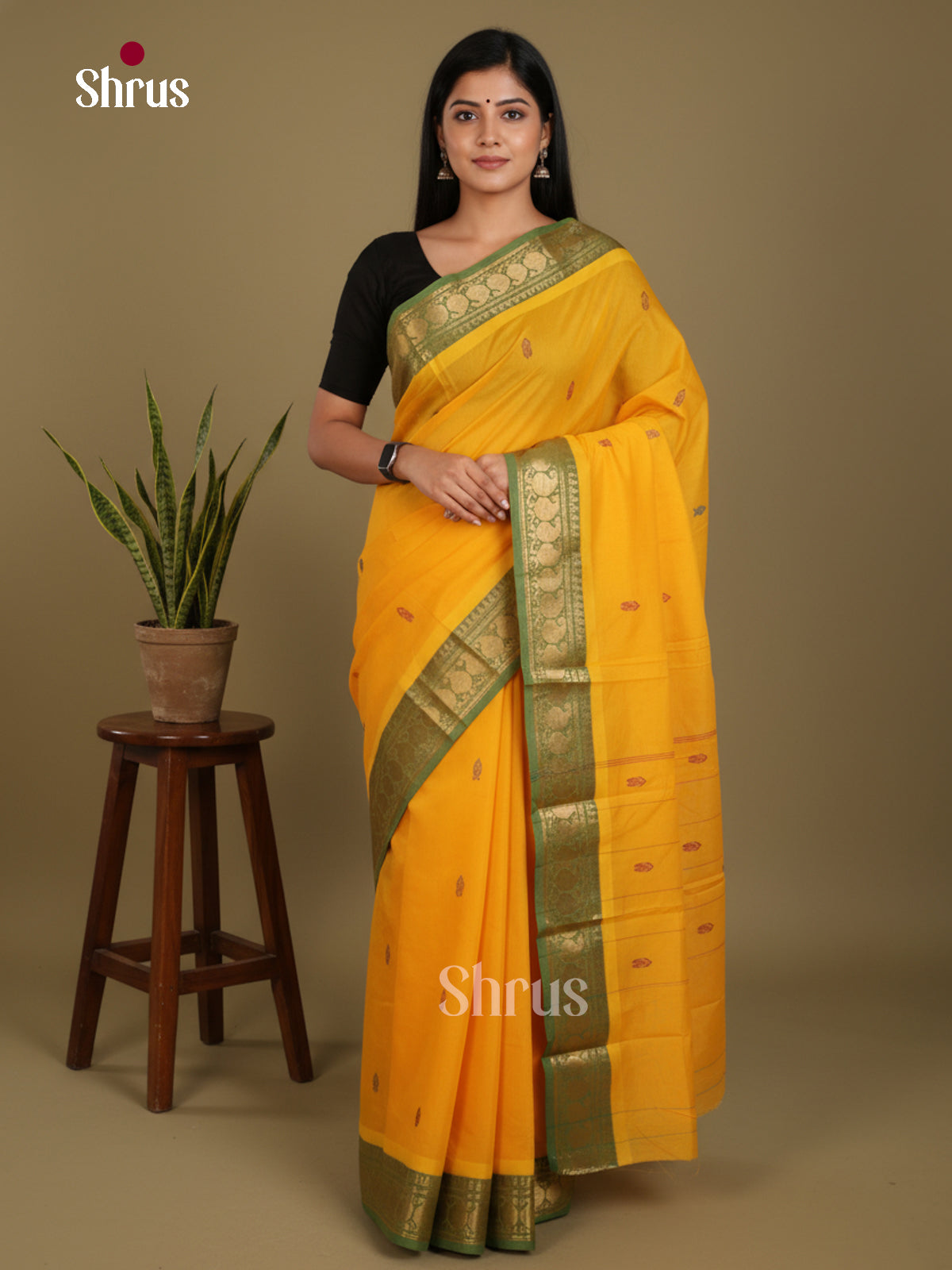 Yellow & Green- Chettinad Mix Cotton-Without Blouse Saree - DLS06079 - Shop on Shrus.com