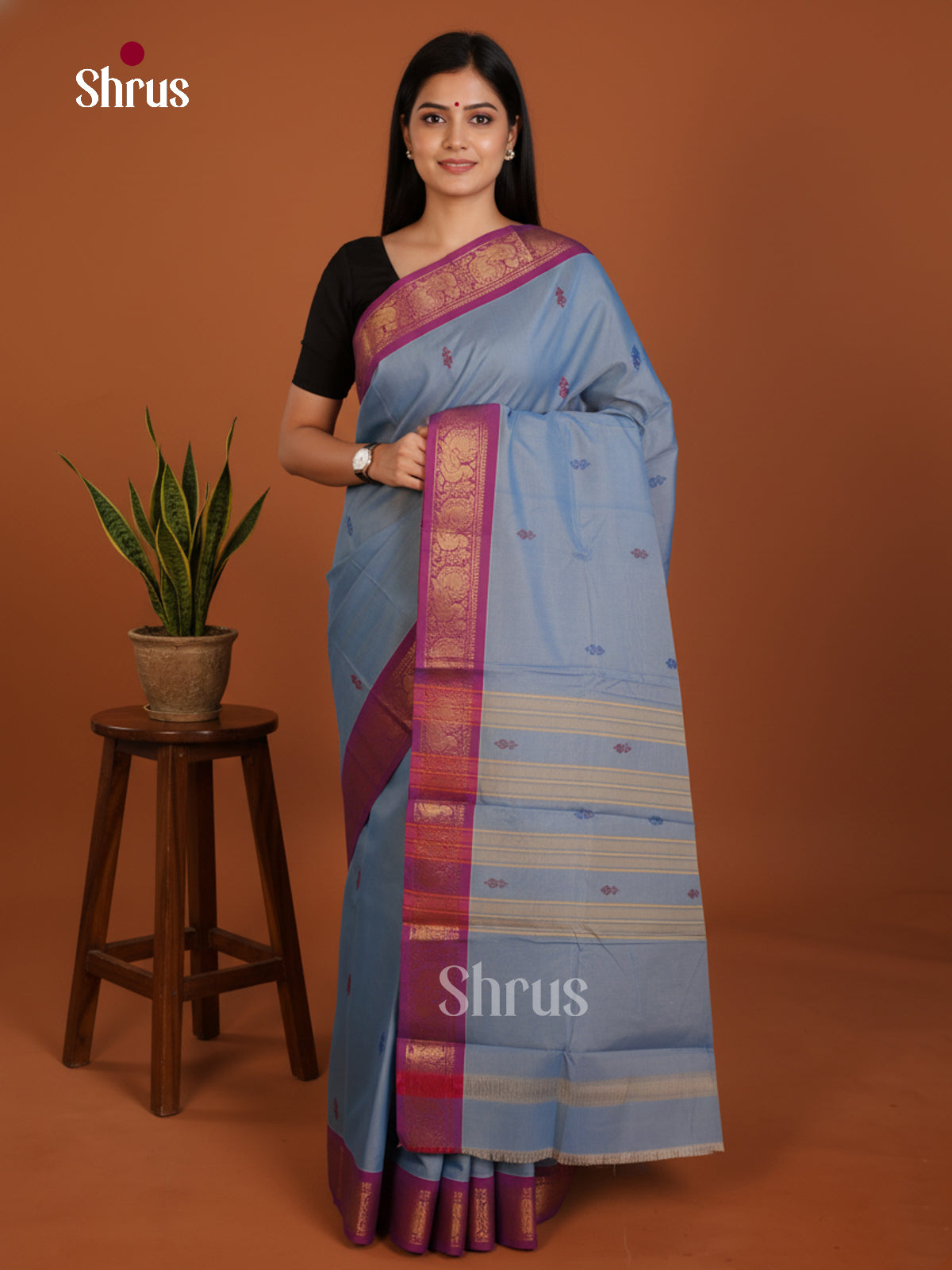 Blue & Purple  - Chettinad Mix Cotton-Without Blouse Saree- DLS06081 - Shop on Shrus.com