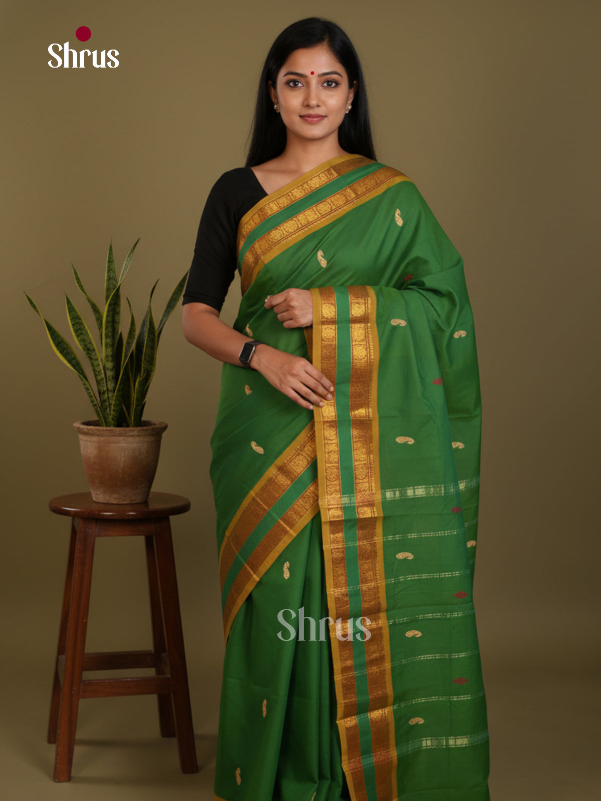 Green & Mustard green - Chettinad Mix Cotton-Without Blouse Saree-DLS06083 - Shop on Shrus.com