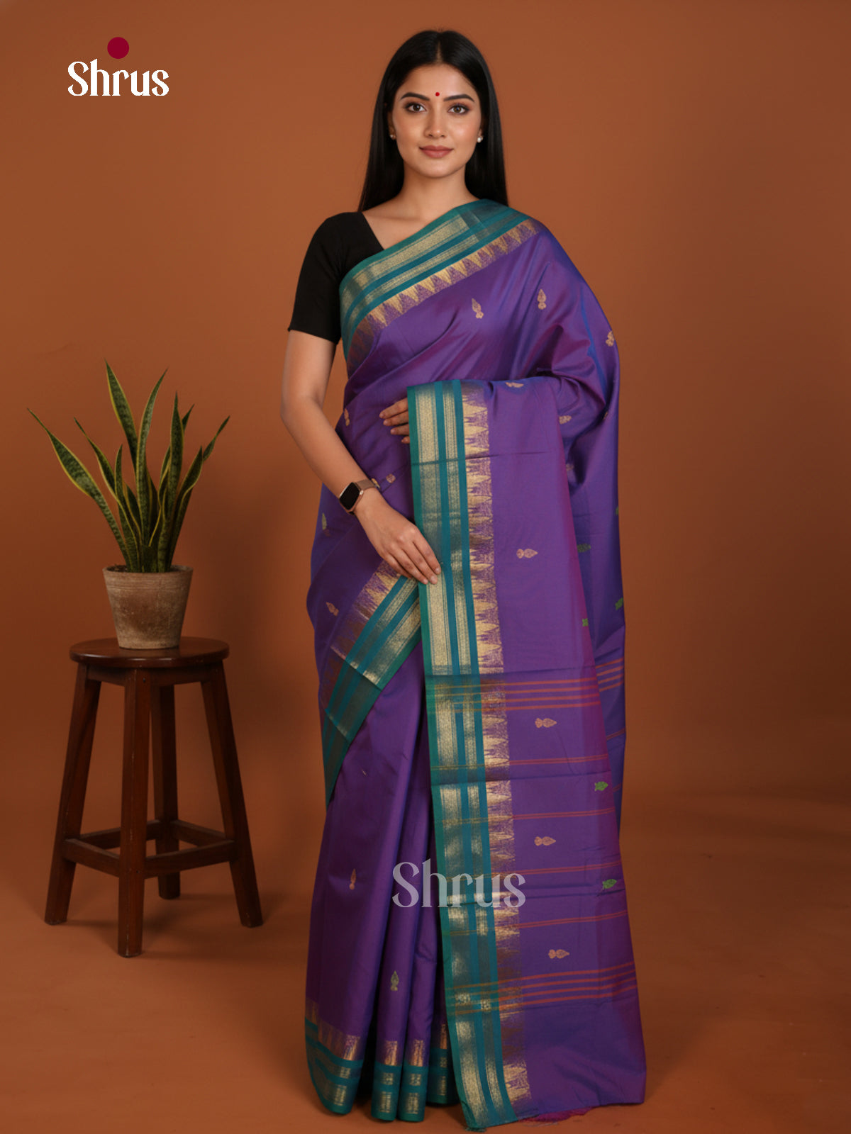 Purple & Green  - Chettinad Mix Cotton-Without Blouse Saree- DLS06090 - Shop on Shrus.com