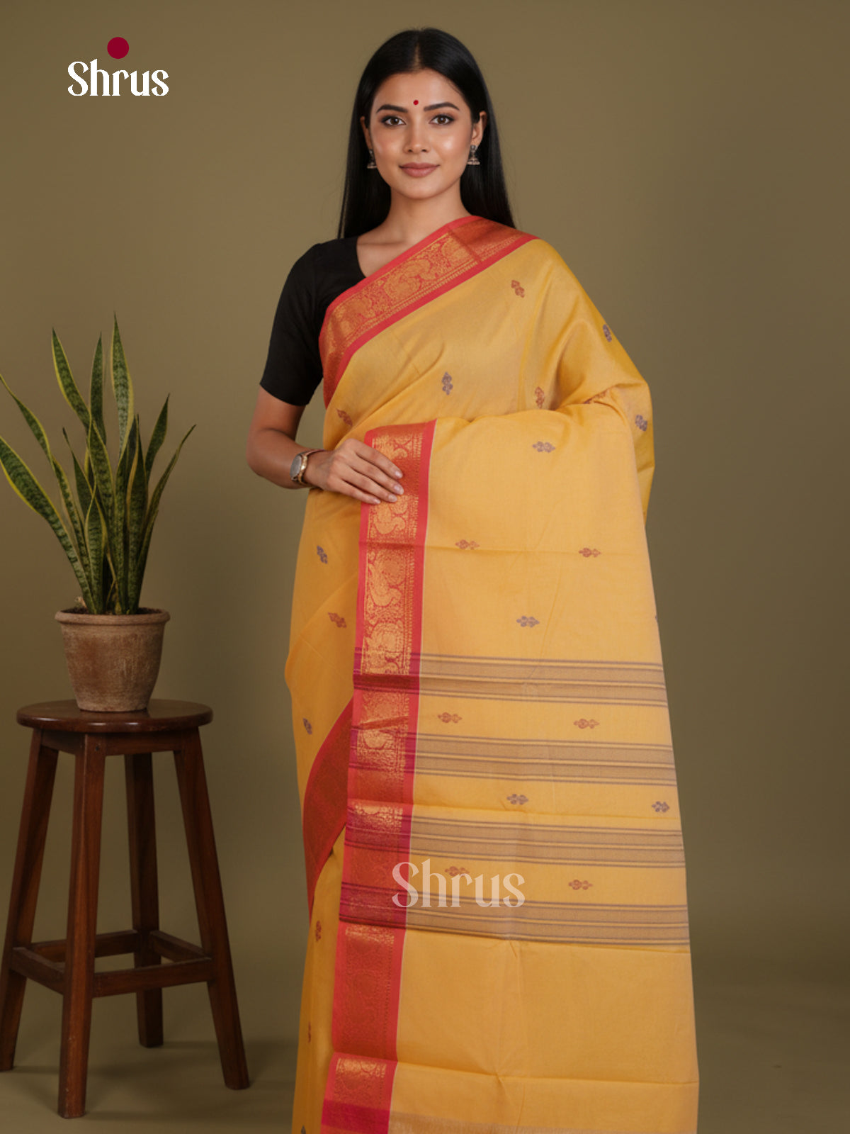 Yellow & Red - Chettinad Mix Cotton-Without Blouse Saree- DLS06092 - Shop on Shrus.com