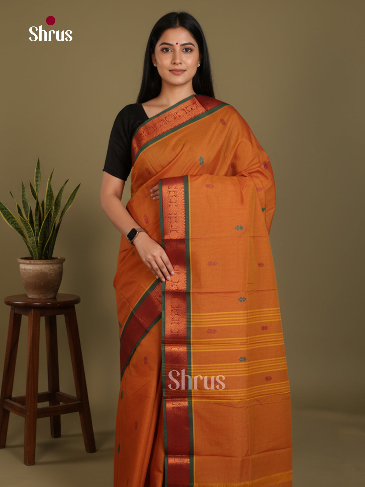 Mustard & Green - Chettinad Mix Cotton-Without Blouse Saree-DLS06097 - Shop on Shrus.com