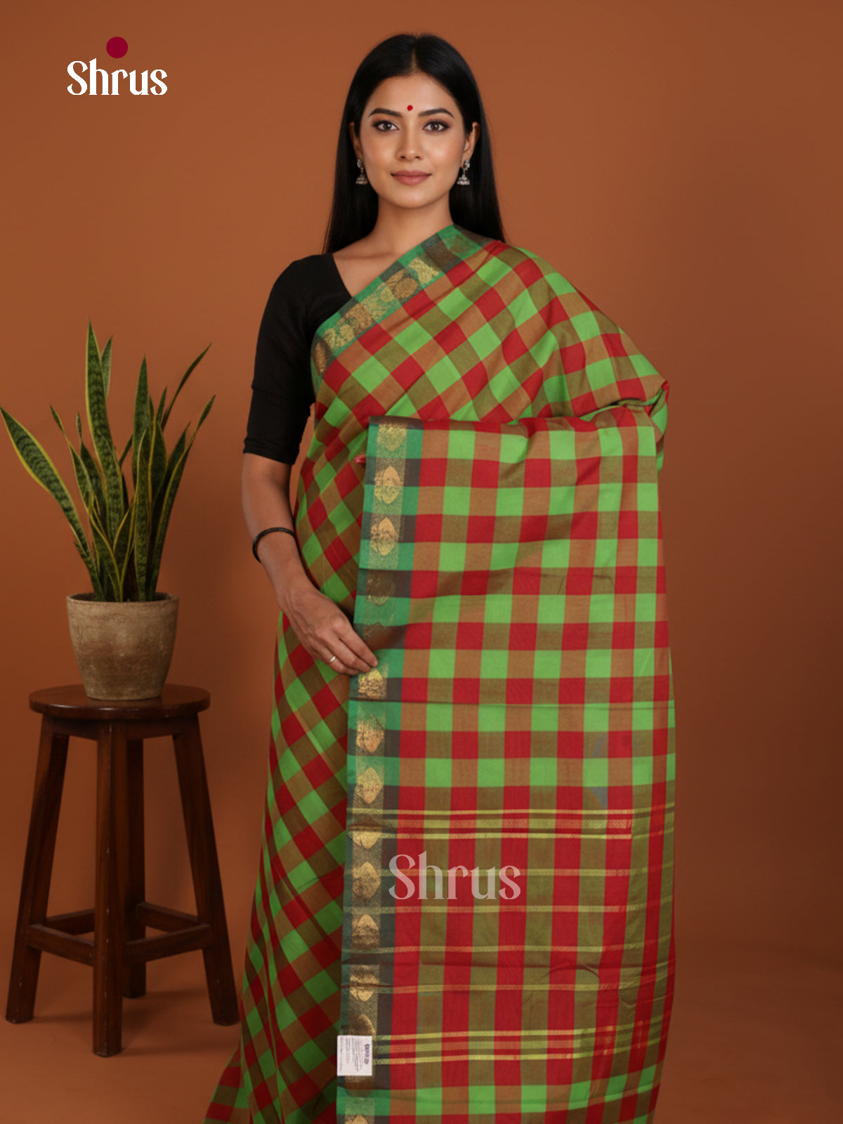 Green & Red - Chettinad Mix Cotton-Without Blouse Saree- DLS06101 - Shop on Shrus.com