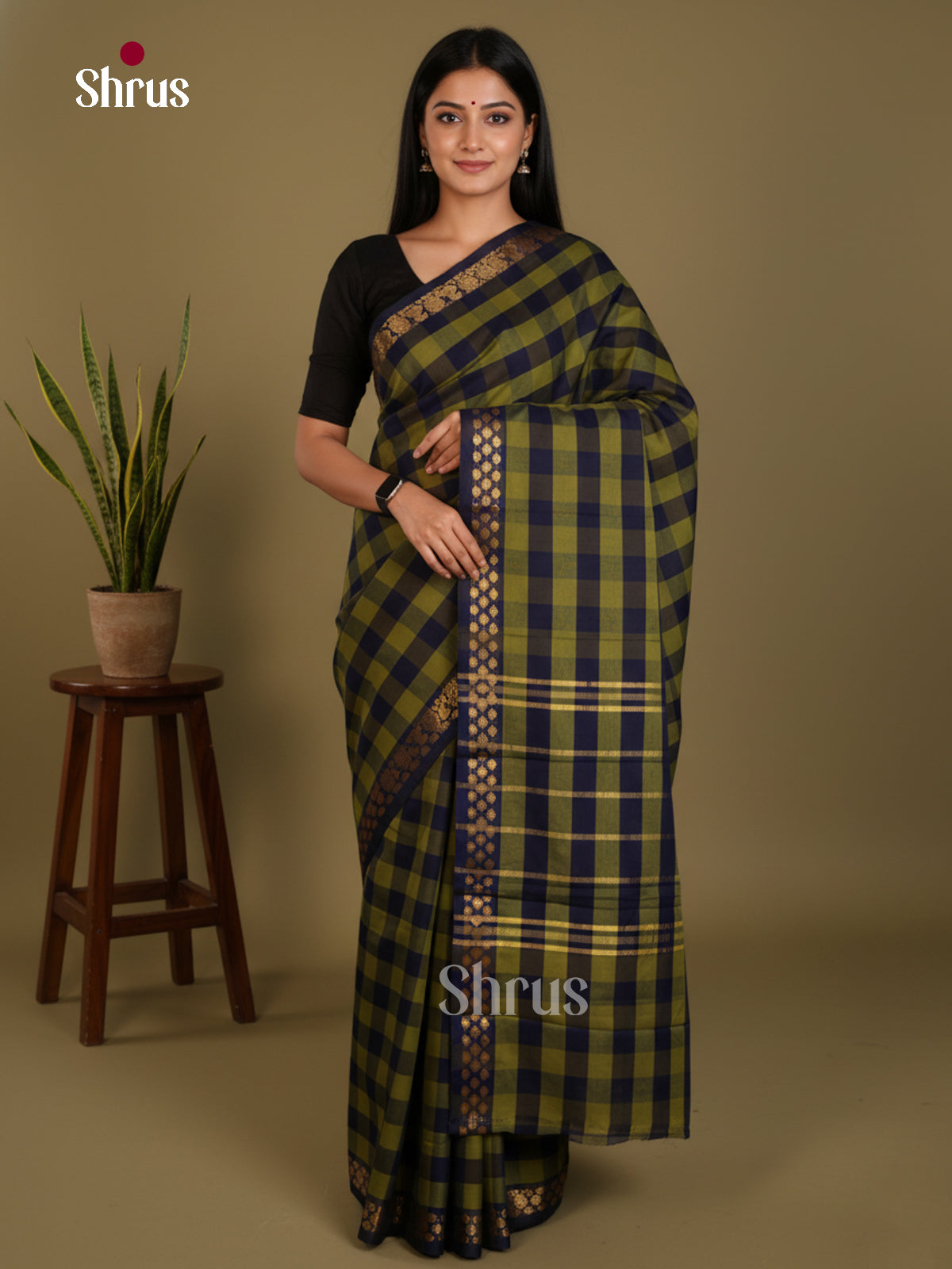 Blue &  Green -DLS06103 - Chettinad Mix Cotton-Without Blouse Saree - Shop on Shrus.com