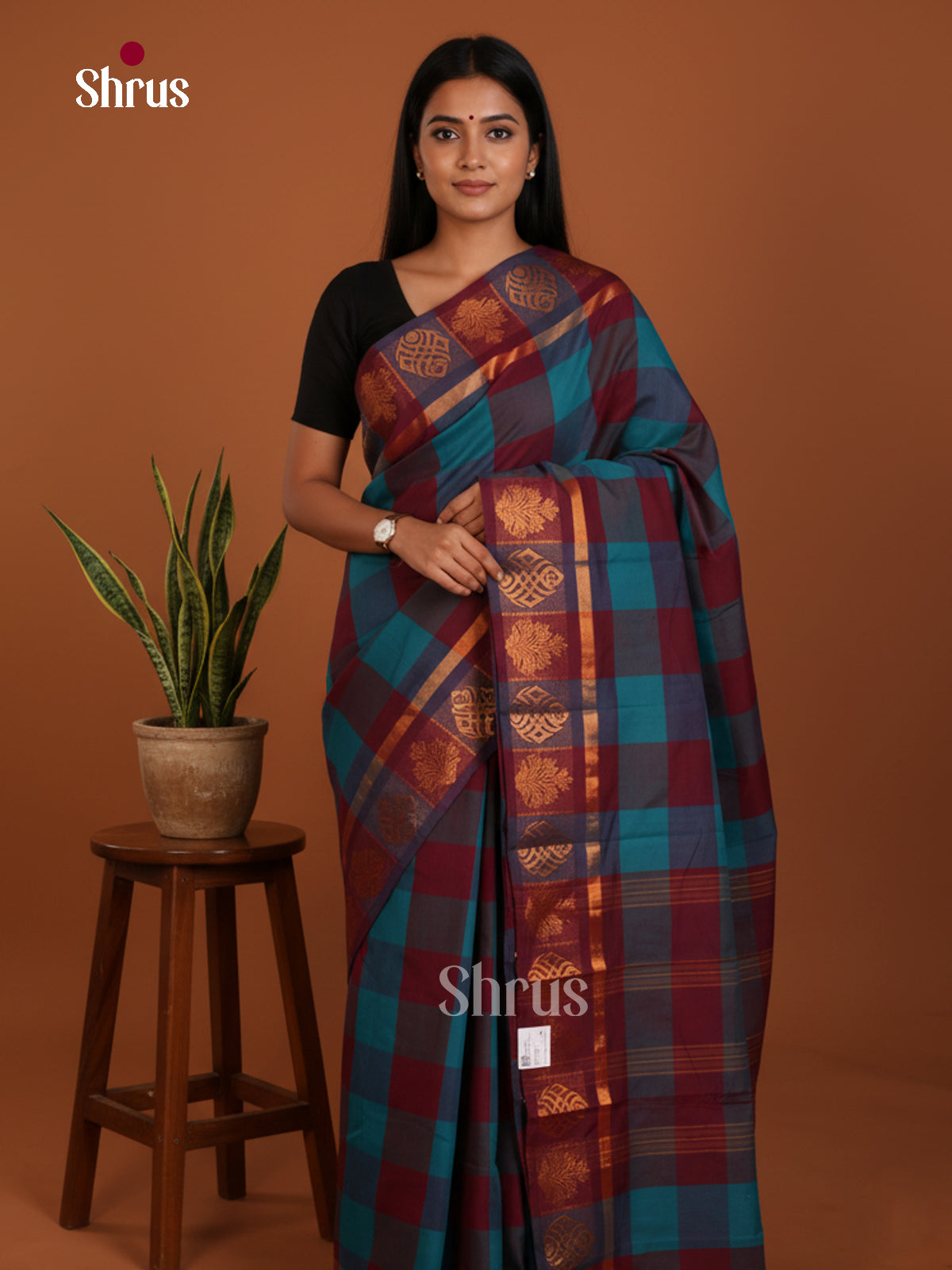 Blue & Maroon - Chettinad Mix Cotton-Without Blouse Saree -DLS06104 - Shop on Shrus.com