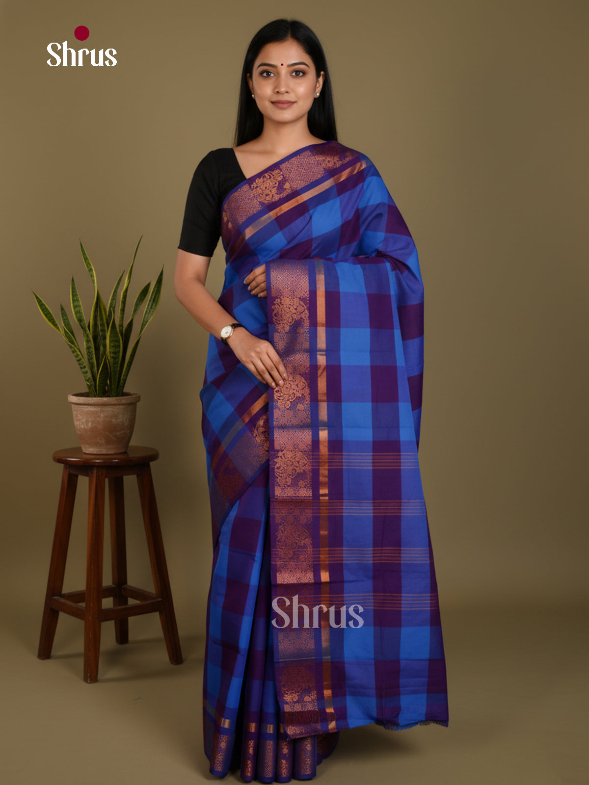 Blue & Violet- Chettinad Mix Cotton-Without Blouse Saree - DLS06107 - Shop on Shrus.com