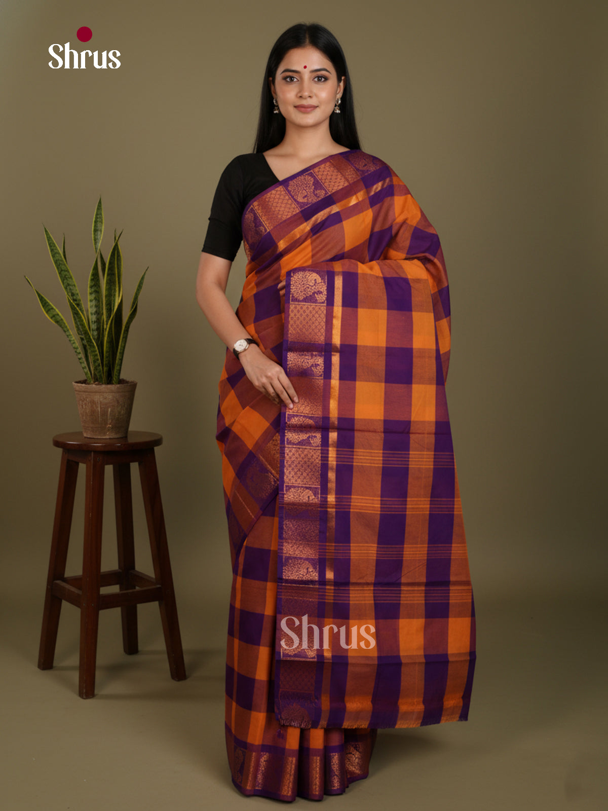Mustard & Blue - Chettinad Mix Cotton-Without Blouse Saree- DLS06110 - Shop on Shrus.com