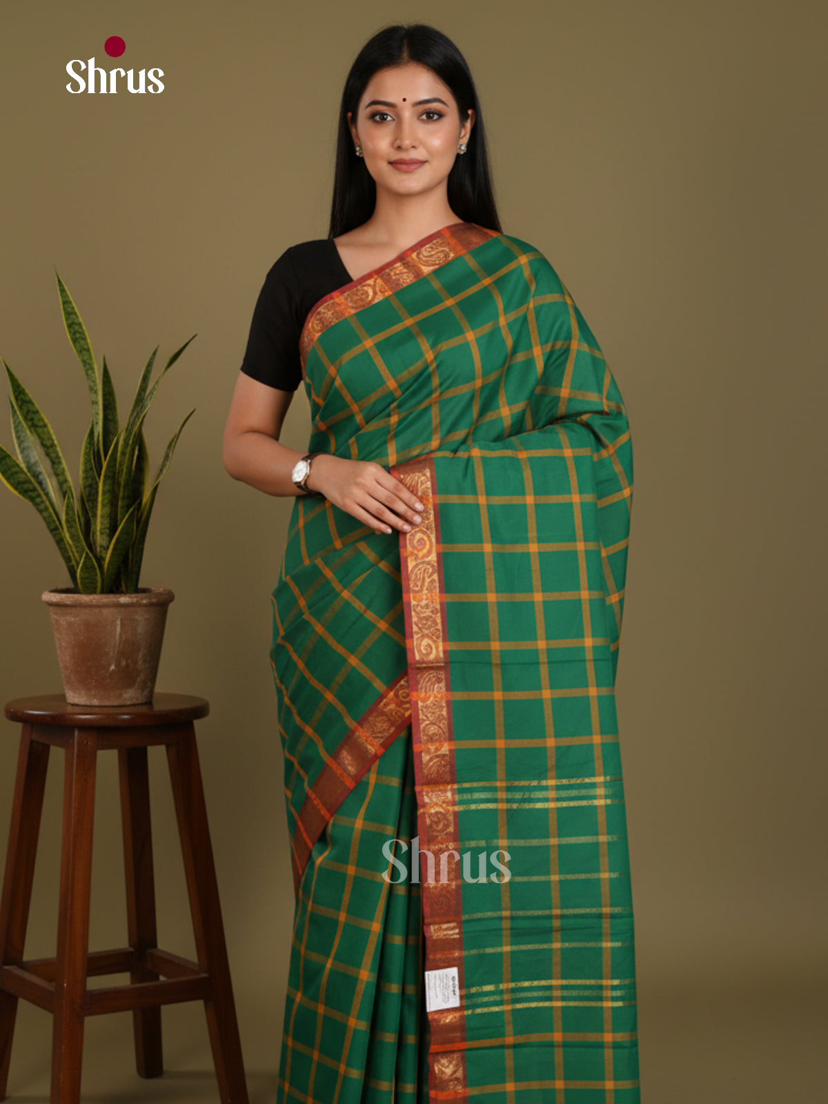 Green & Maroon - Chettinad Mix Cotton-Without Blouse Saree- DLS06117 - Shop on Shrus.com