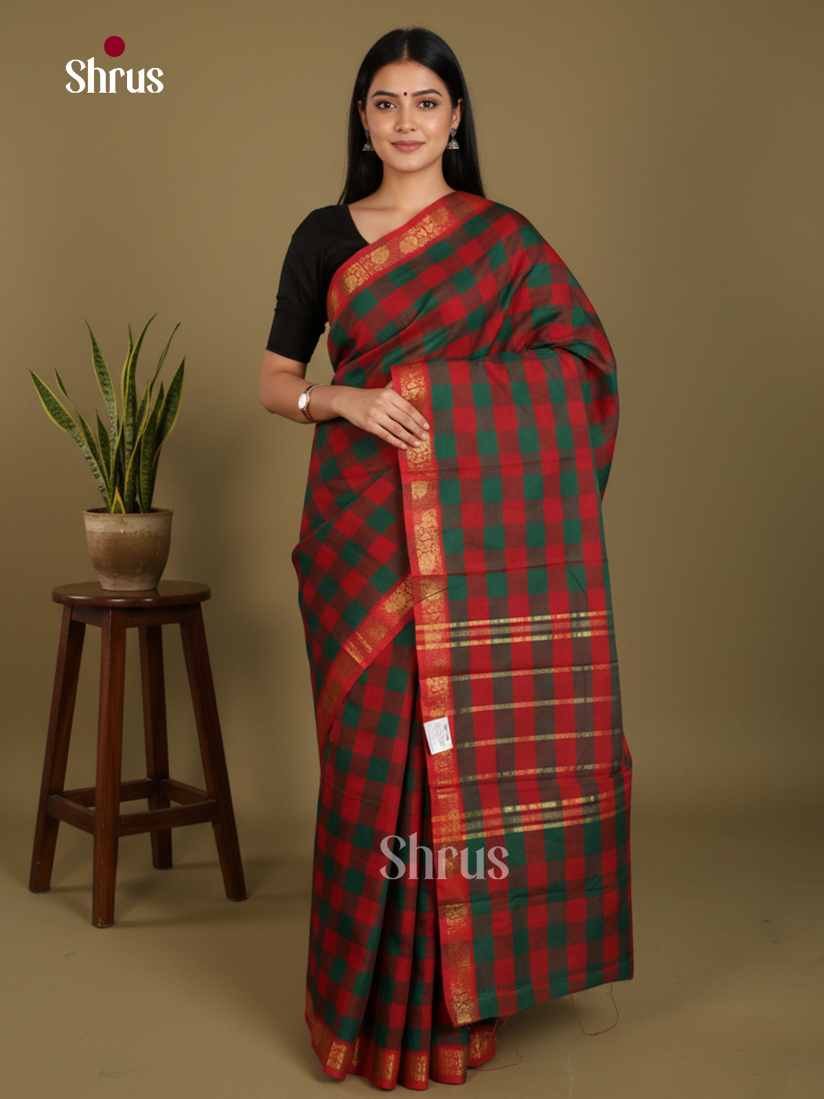 Red & Green- Chettinad Mix Cotton-Without Blouse Saree - DLS06118 - Shop on Shrus.com