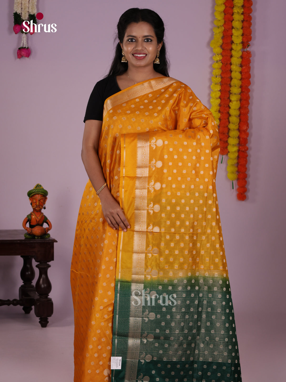 Yellow & Green - North Silk Cotton Saree - DLS06125