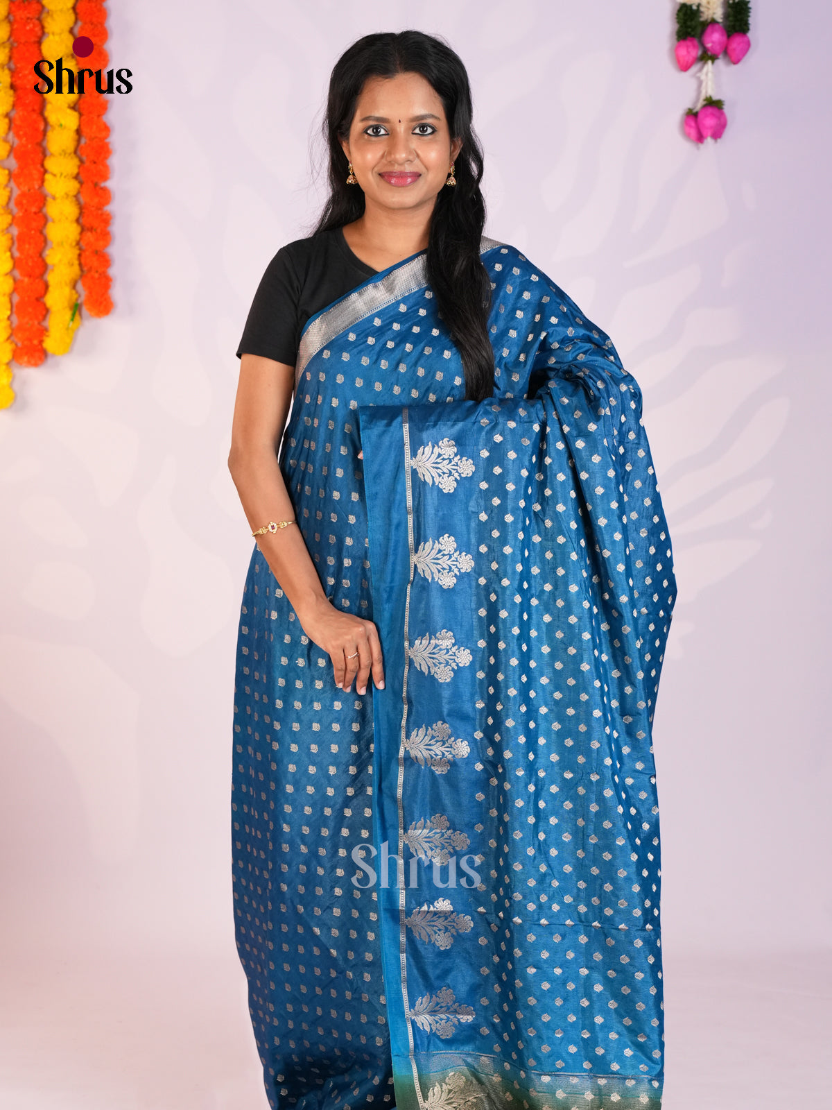 Blue & Green - North Silk Cotton Saree- DLS06156