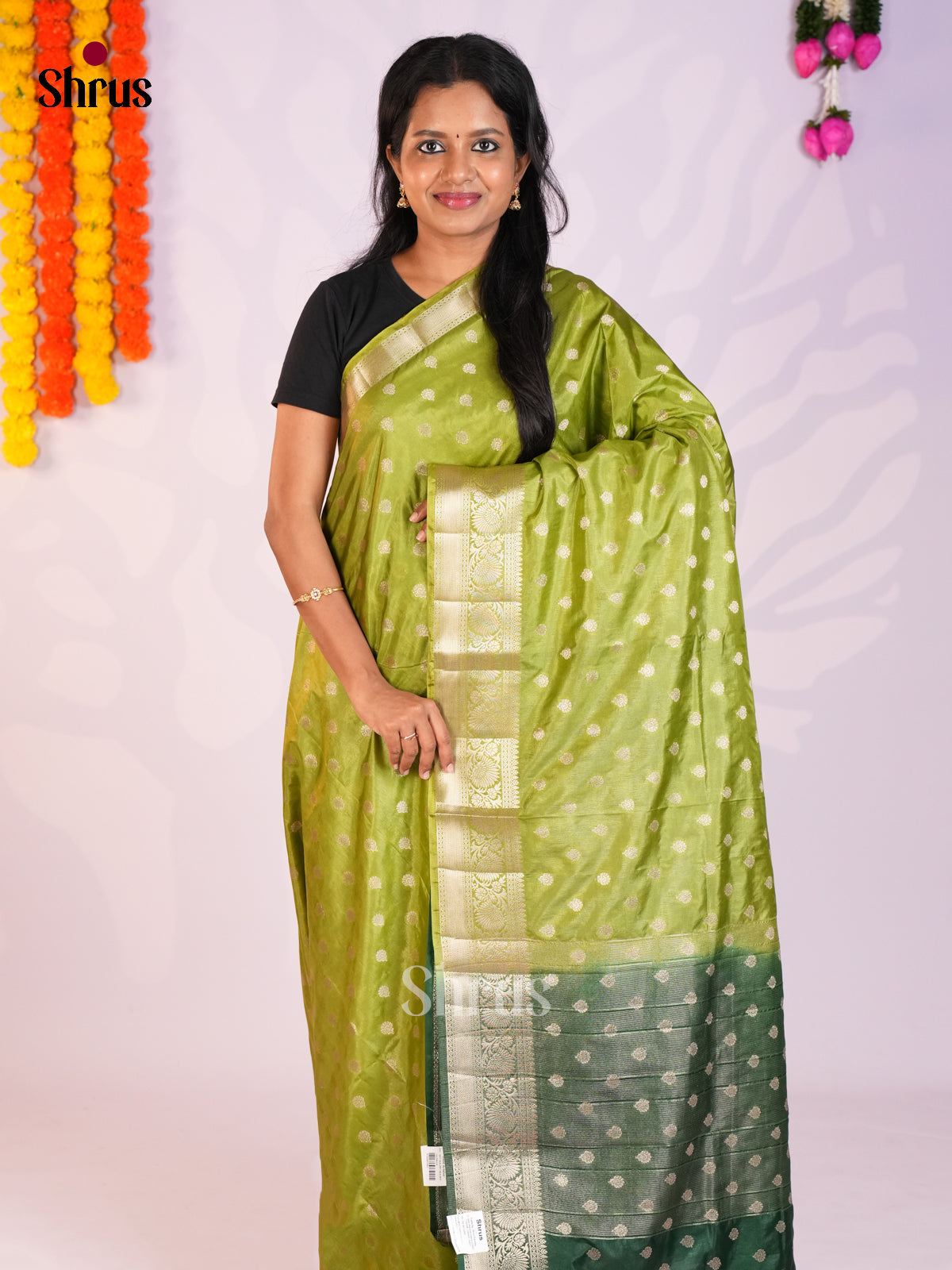 Light Green & Green - North Silk Cotton Saree- DLS06161