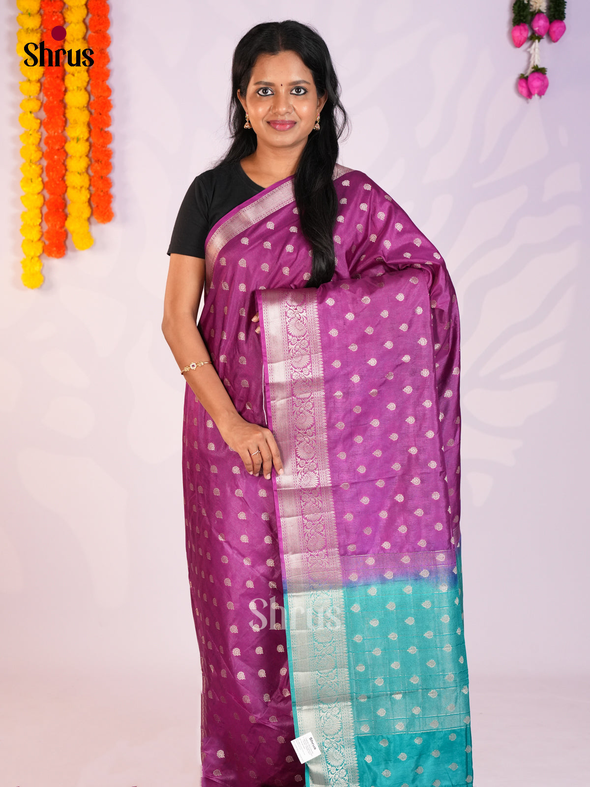 Purple & Teal- North Silk Cotton Saree - DLS06162