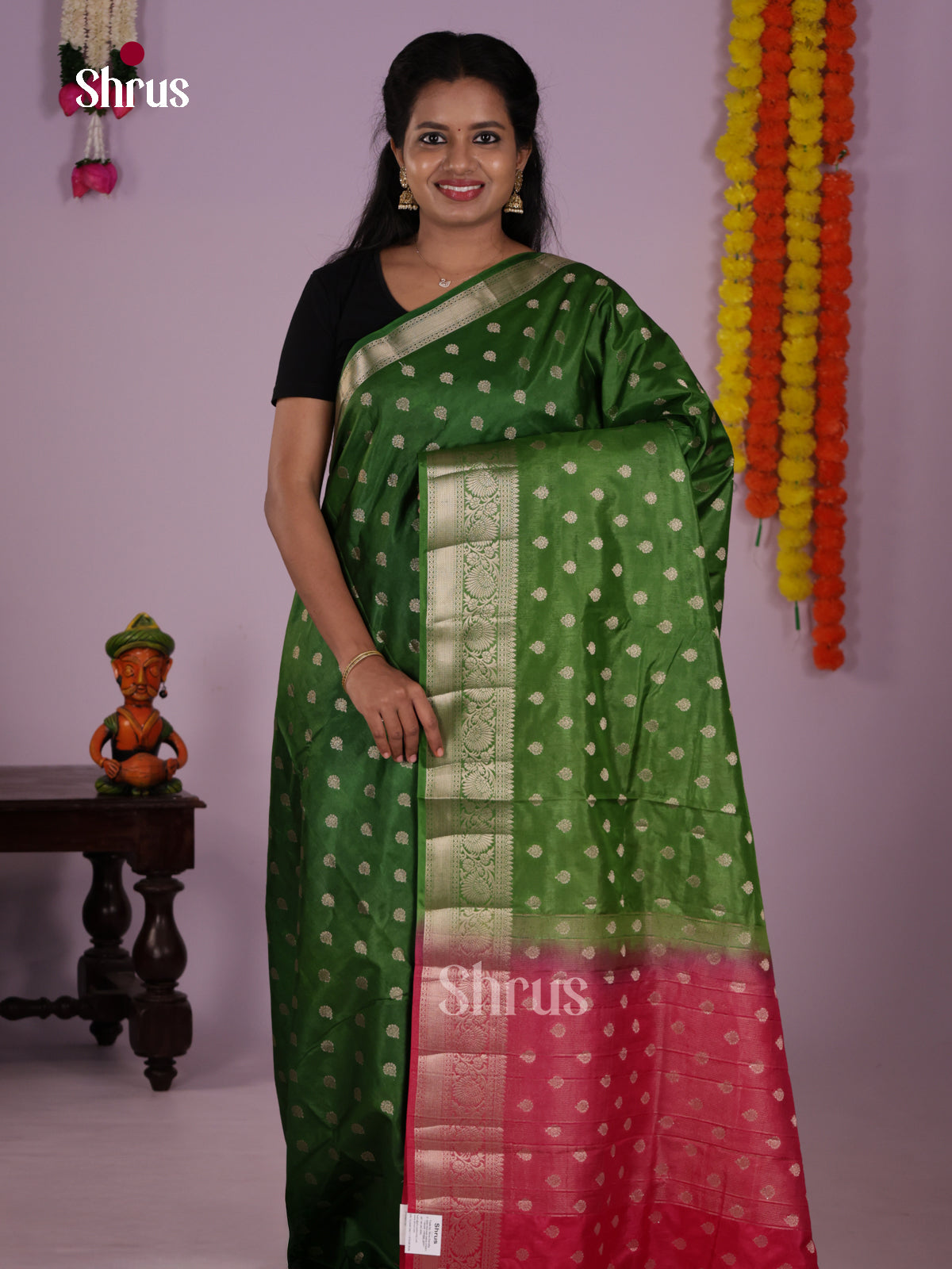 Green & Red - North Silk Cotton Saree - DLS06190 - Shop on Shrus.com