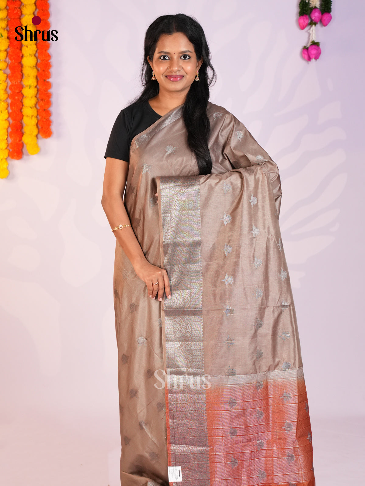 Grey & brick - North Silk Cotton Saree- DLS06204