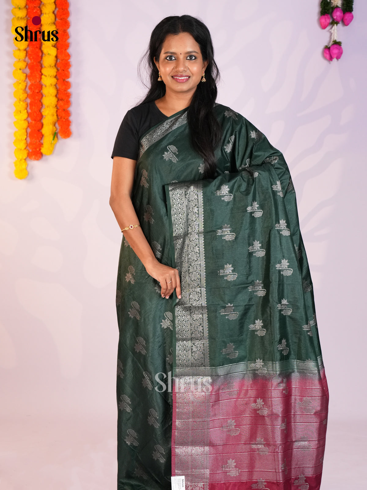 Green & Maroon - North Silk Cotton Saree- DLS06224