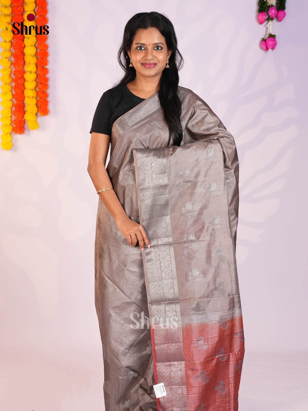 Grey & brick - North Silk Cotton Saree-DLS06227