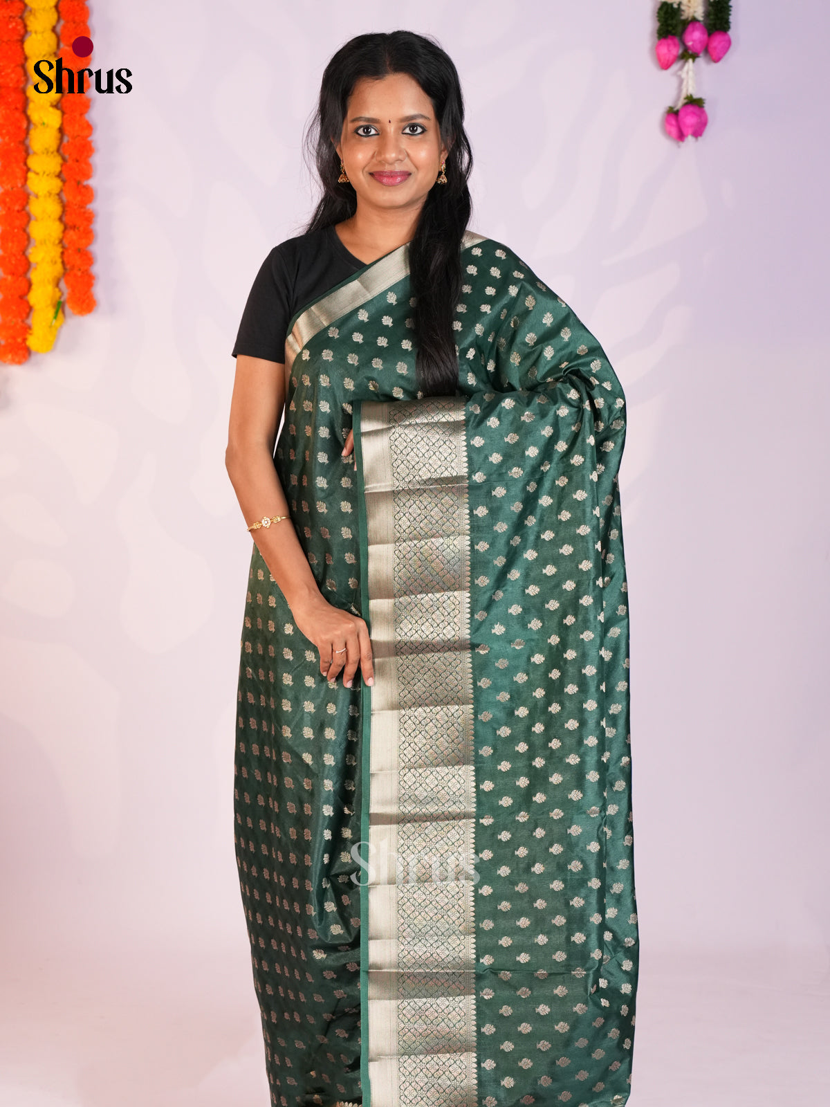 Green & Red  - North Silk Cotton Saree-DLS06228