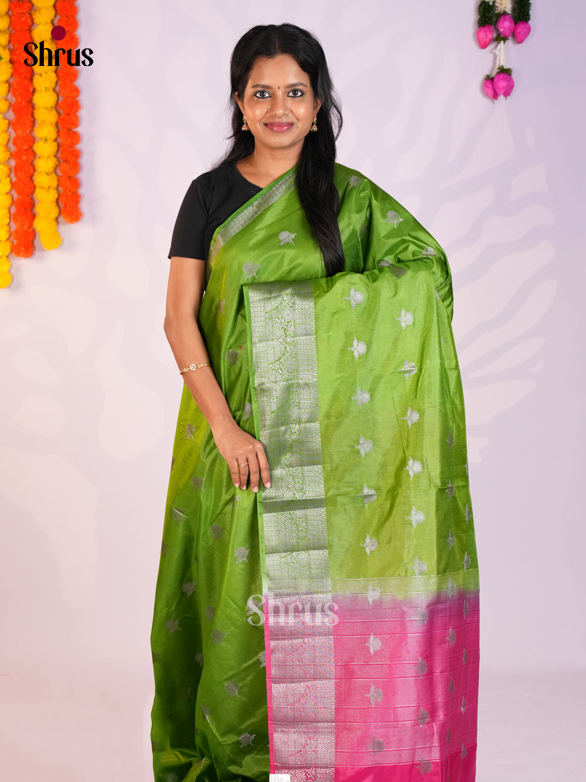 Green & Pink -DLS06259 - North Silk Cotton Saree