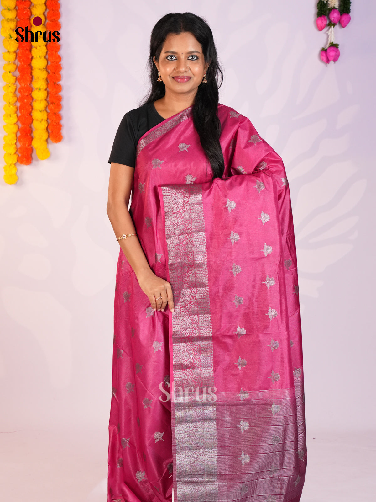 Pink & Wine- North Silk Cotton Saree -DLS06267