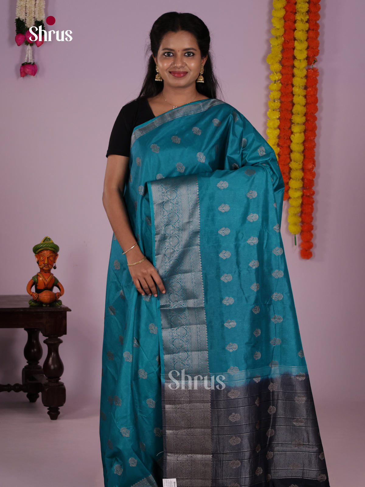 Blue & Navy Blue   - North Silk Cotton Saree-DLS06274