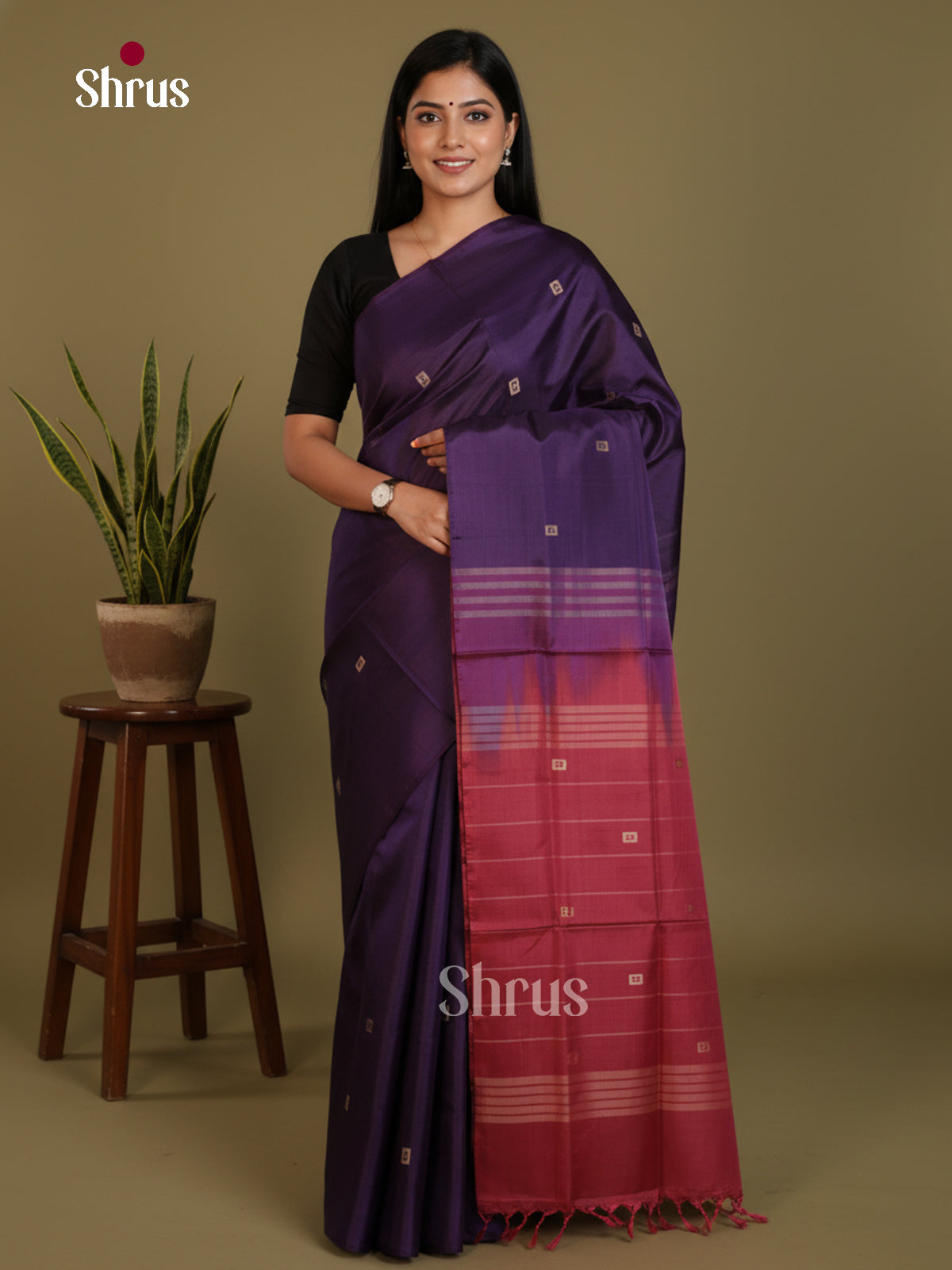 Violet & Maroon - Banana Pith without blouse Saree - Shop on Shrus.com