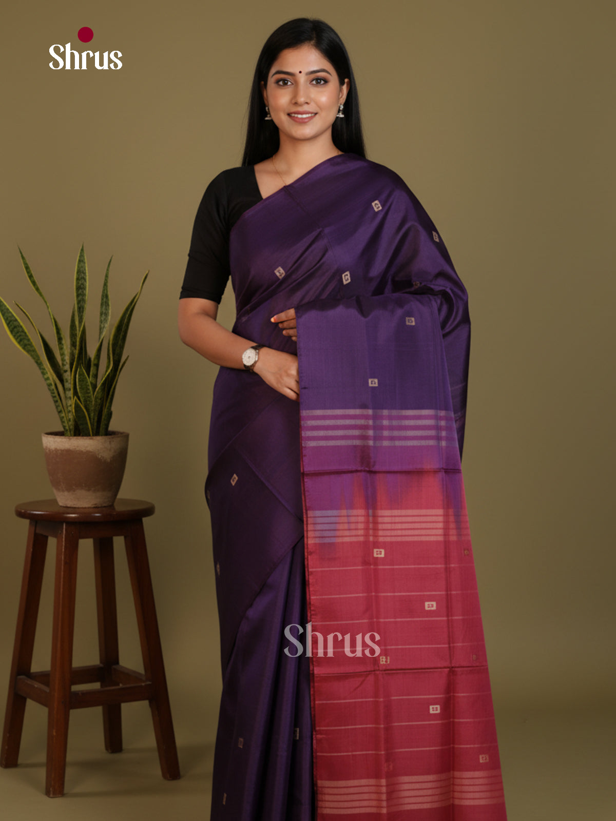 Violet & Maroon - Banana Pith without blouse Saree - Shop on Shrus.com