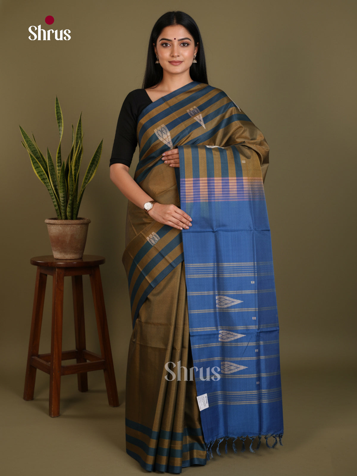 Chutney Green & Blue - Banana Pith without blouse Saree