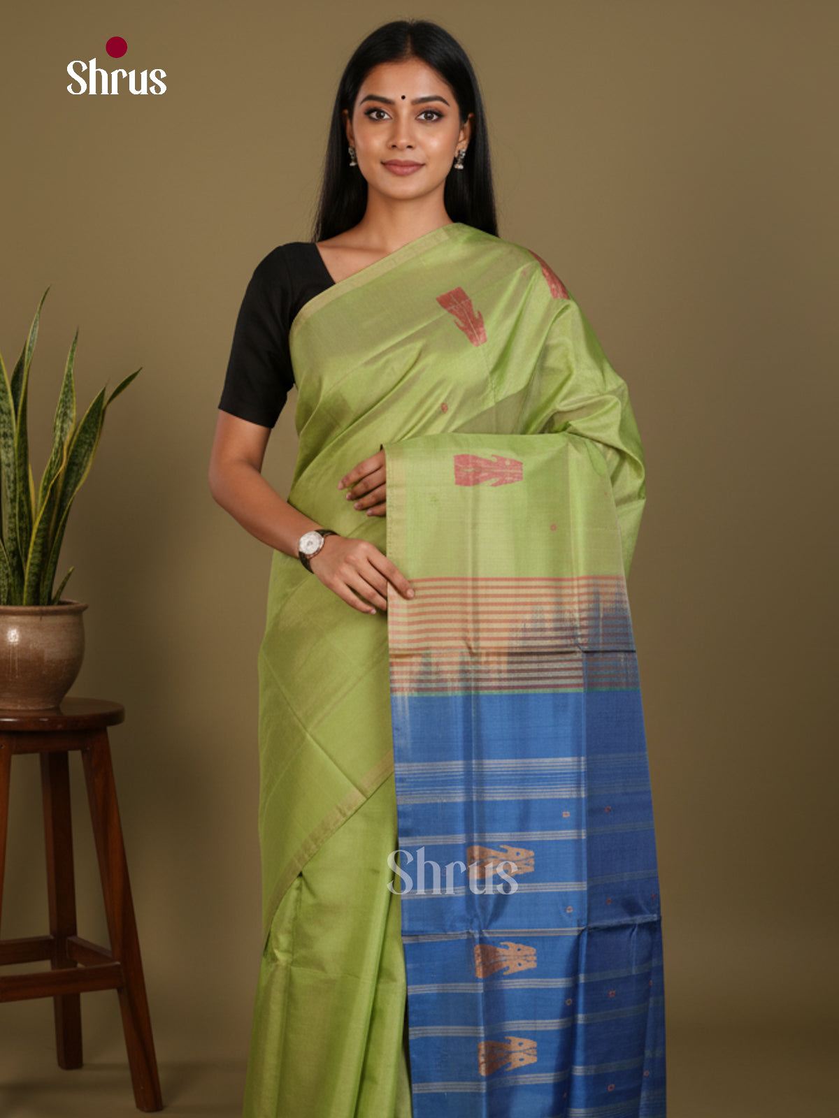 Green & Blue - Banana Pith without blouse Saree - Shop on Shrus.com