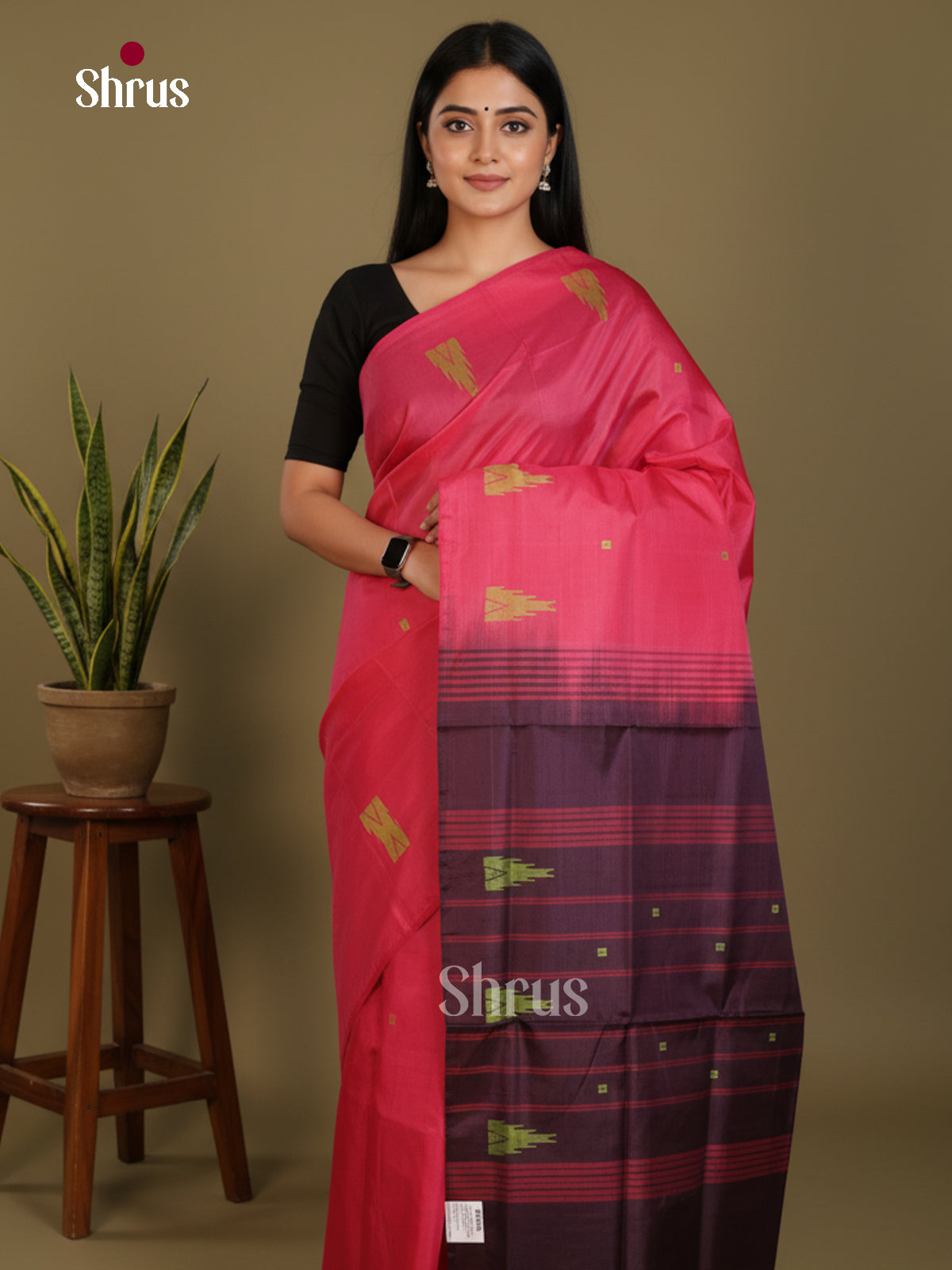 Pink - Banana Pith without blouse Saree
