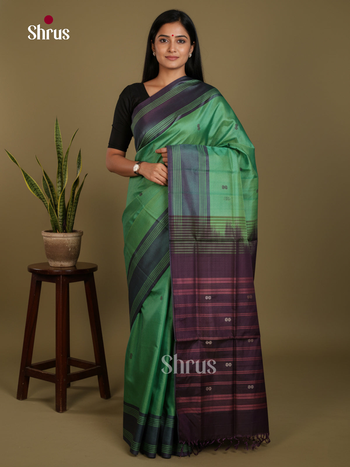 Green & Purple - Banana Pith without blouse Saree - Shop on Shrus.com