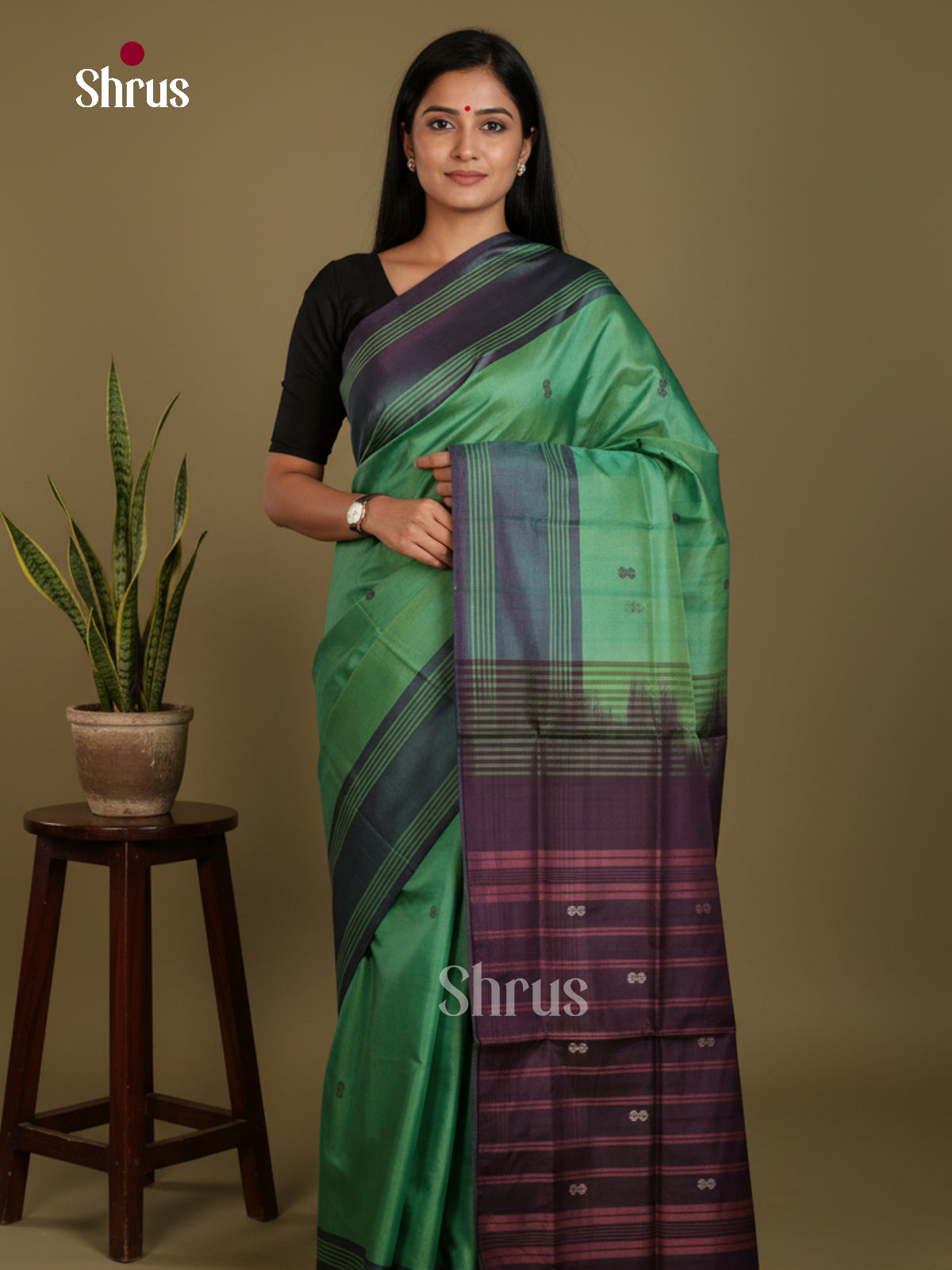 Green & Purple - Banana Pith without blouse Saree - Shop on Shrus.com