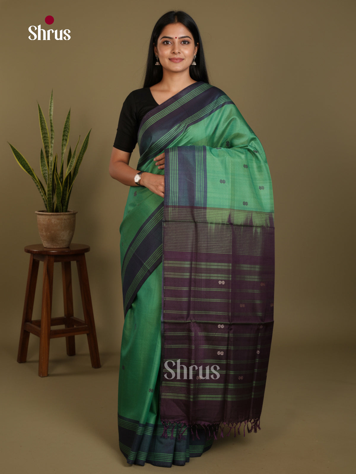 Green & Purple - Banana Pith without blouse Saree - Shop on Shrus.com