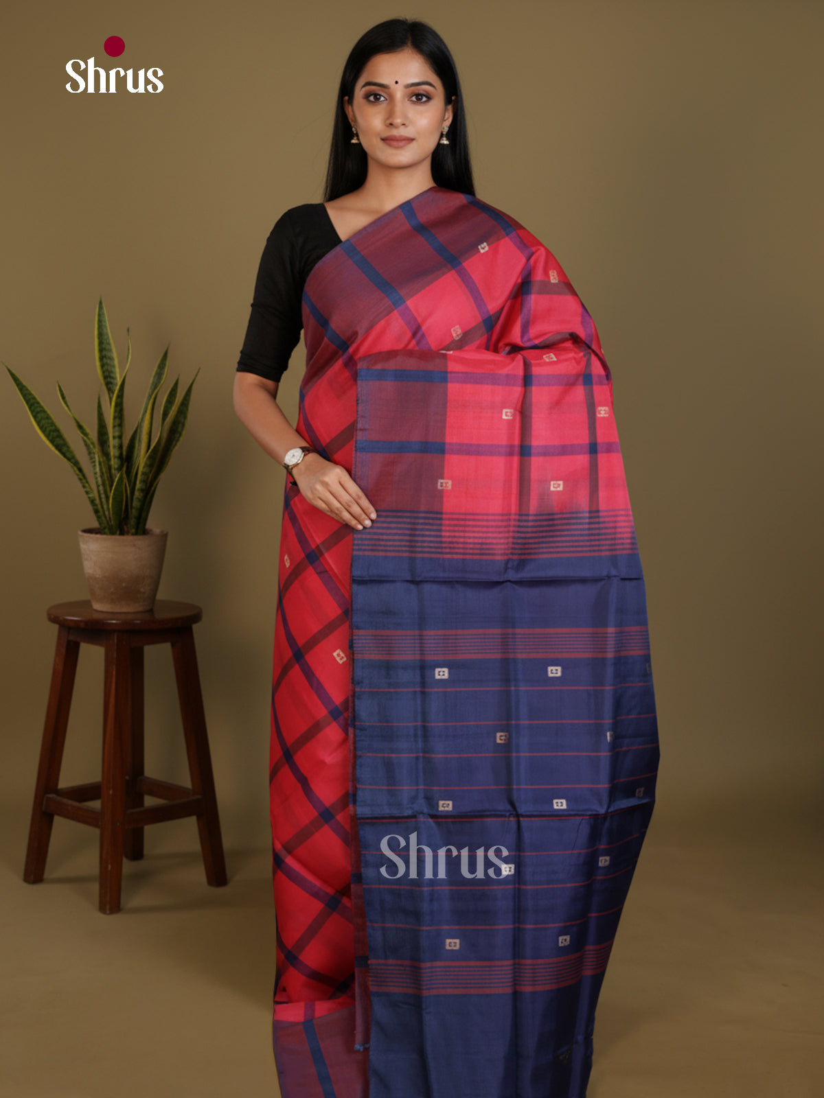 Pink & Blue - Banana Pith without blouse Saree