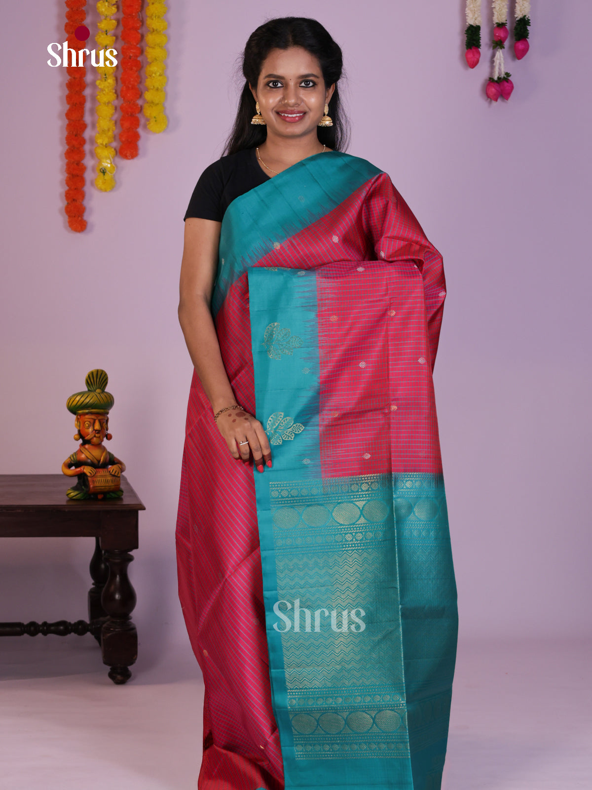 Charming Pink & Blue Soft Silk  Saree with thread woven kattam , buttas