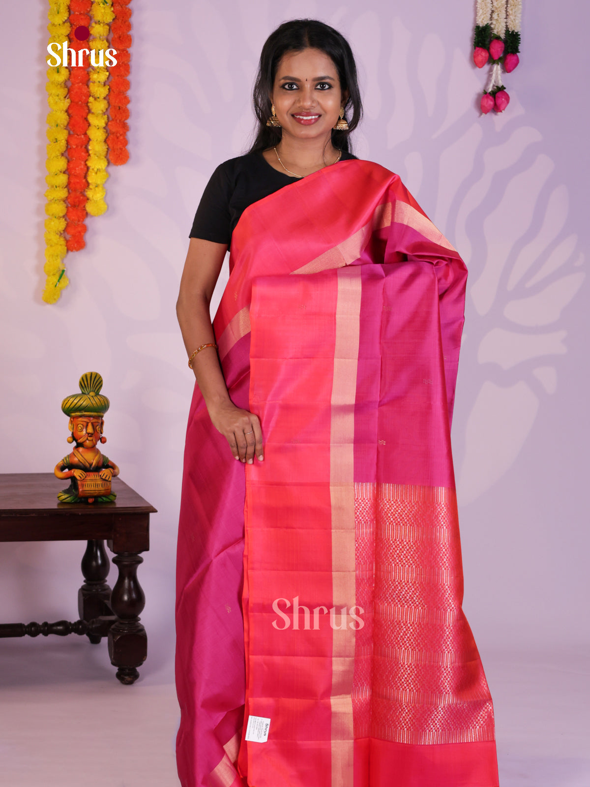 Stunning Purple  & Pink Soft Silk Saree with zari buttas & Brocade Pallu